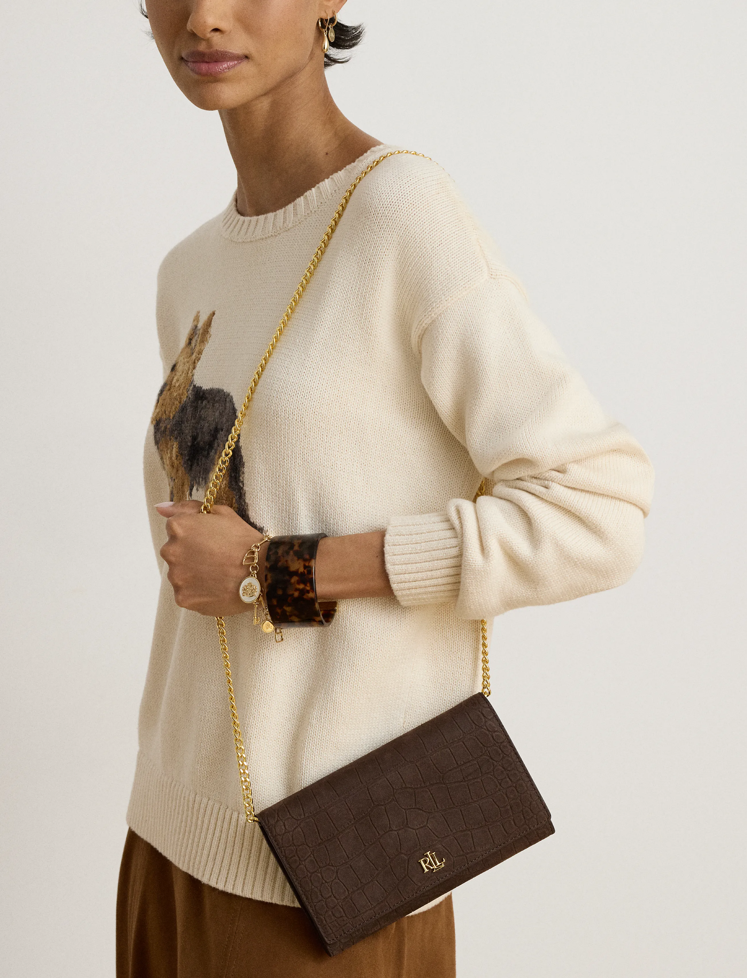Lauren Ralph Lauren - Croc-Embossed Medium Adair II Crossbody - chestnut brown - 5