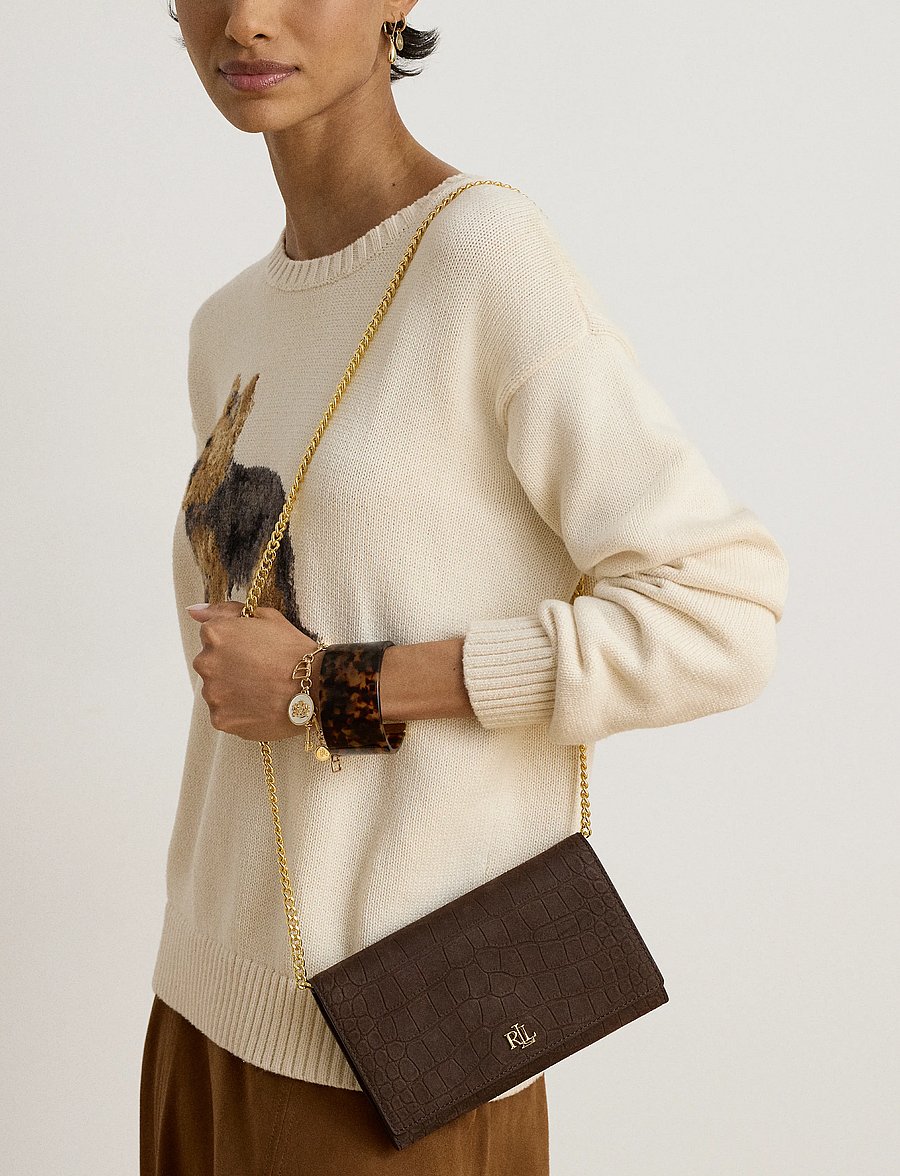Lauren Ralph Lauren - Croc-Embossed Medium Adair II Crossbody - chestnut brown - 5