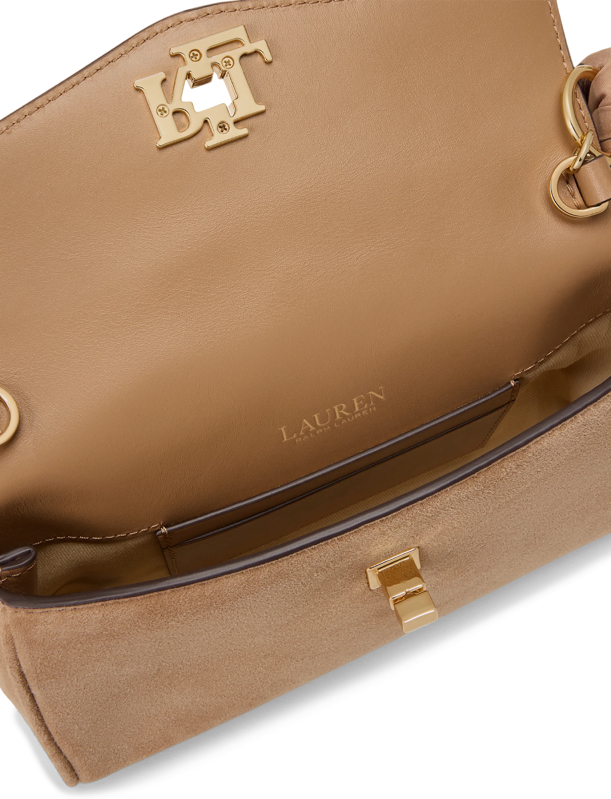 Lauren Ralph Lauren - Scarf-Trim Turn-Lock Wristlet Crossbody - camel/urban bltng - 4