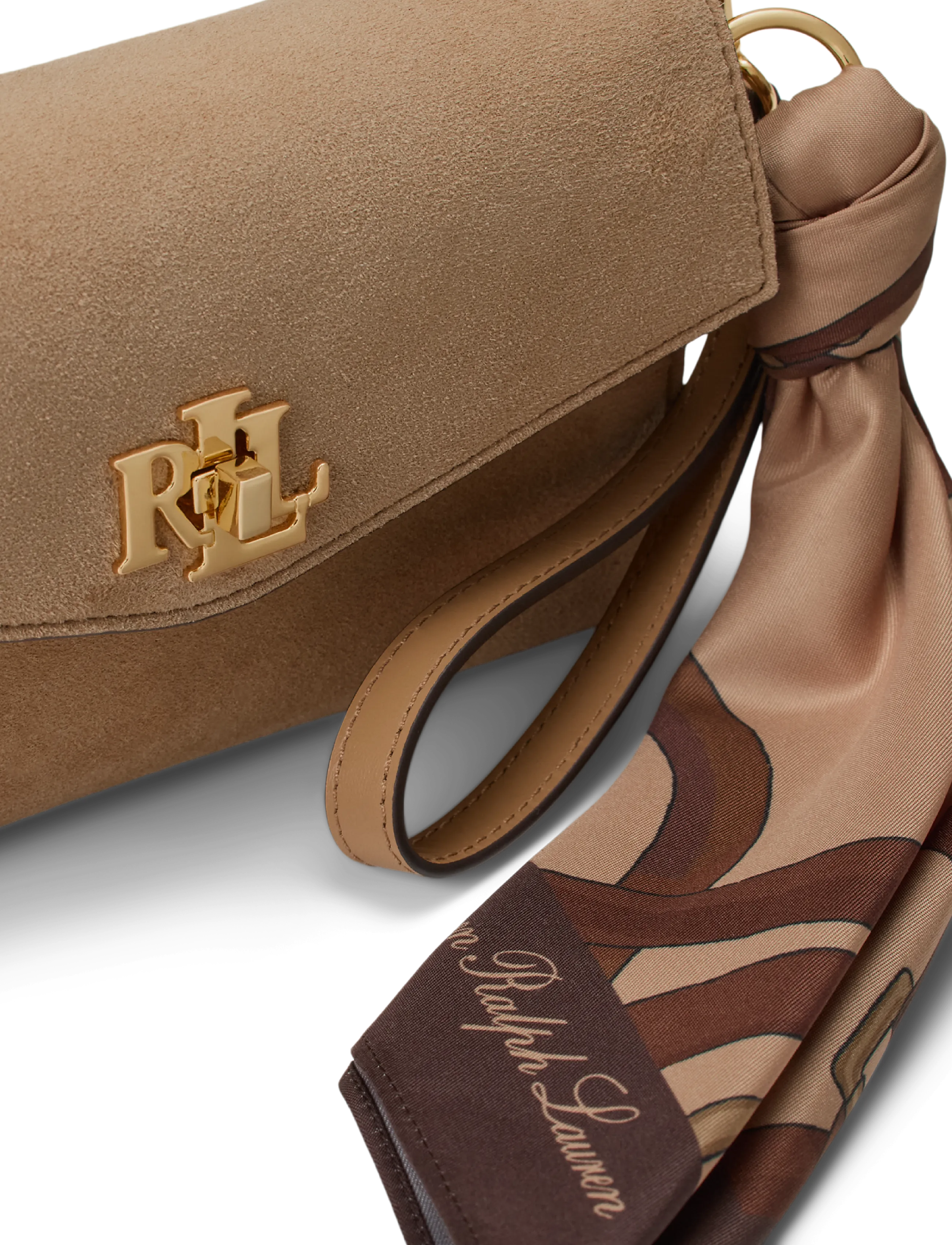Lauren Ralph Lauren - Scarf-Trim Turn-Lock Wristlet Crossbody - camel/urban bltng - 5