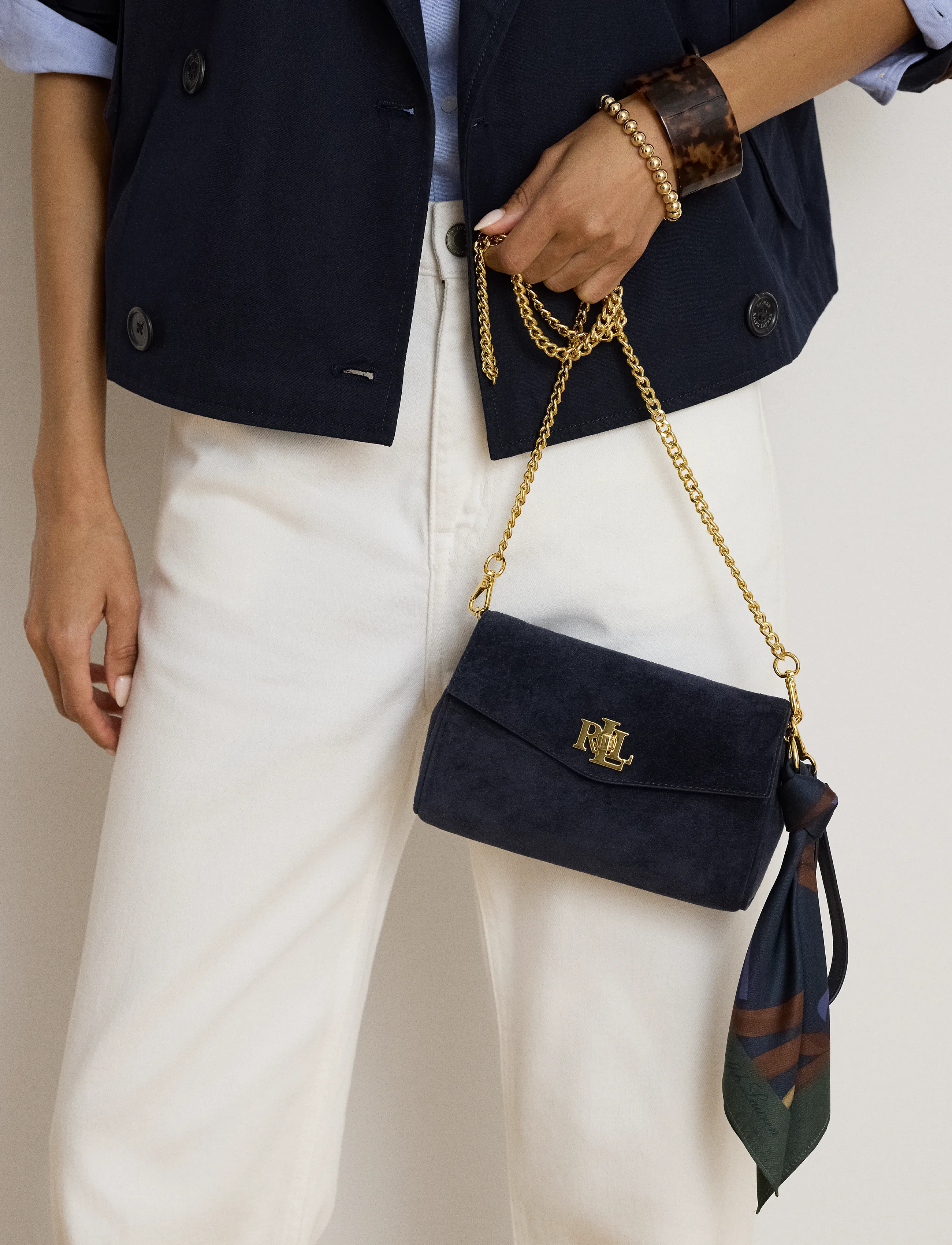 Lauren Ralph Lauren - Scarf-Trim Turn-Lock Wristlet Crossbody - lrn nvy/urban blt - 3