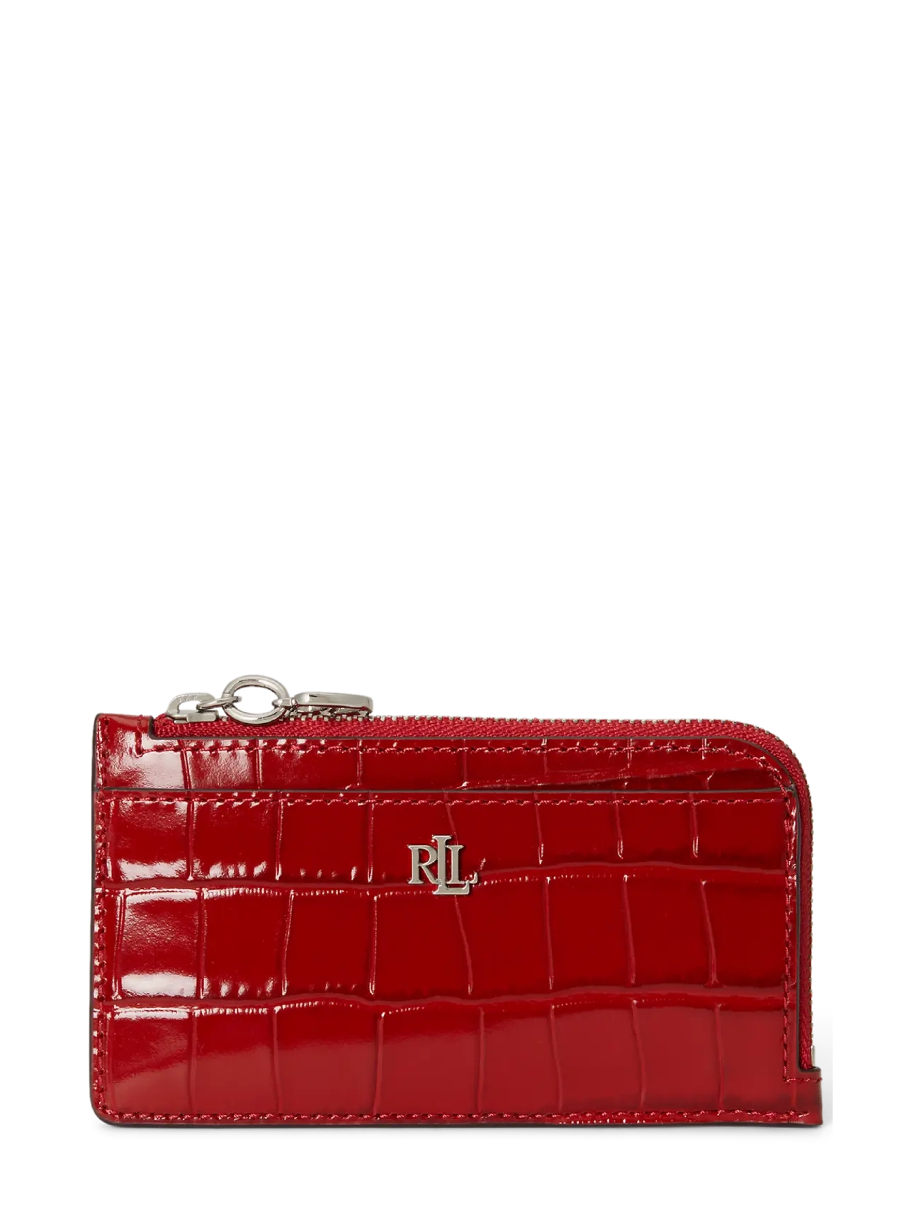 Croc-Embossed Leather L-Zip Card Case