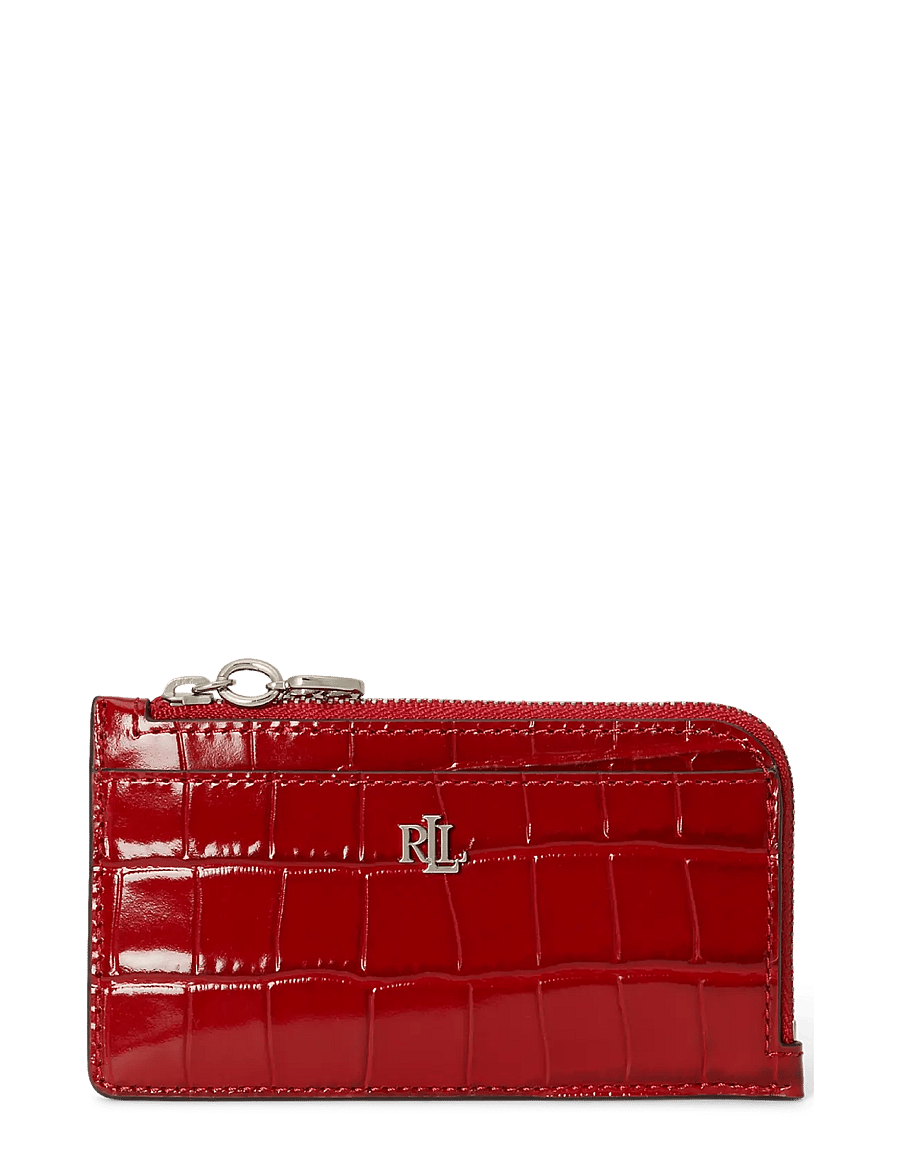 Lauren Ralph Lauren - Croc-Embossed Leather L-Zip Card Case - kortholdere - festive red - 0