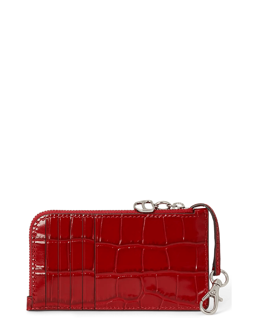 Lauren Ralph Lauren - Croc-Embossed Leather L-Zip Card Case - kortholdere - festive red - 1
