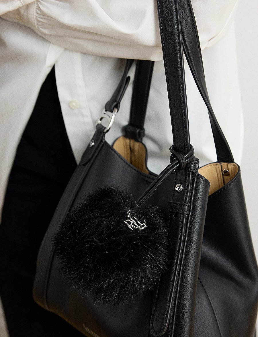 Lauren Ralph Lauren - Leather & Shearling Pom-Pom Bag Charm - porte-clés & breloques pour sacs - black - 2