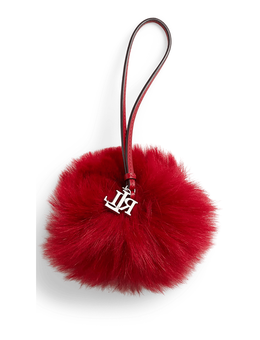 Lauren Ralph Lauren - Leather & Shearling Pom-Pom Bag Charm - schlüsselanhänger & taschenanhänger - festive red - 1