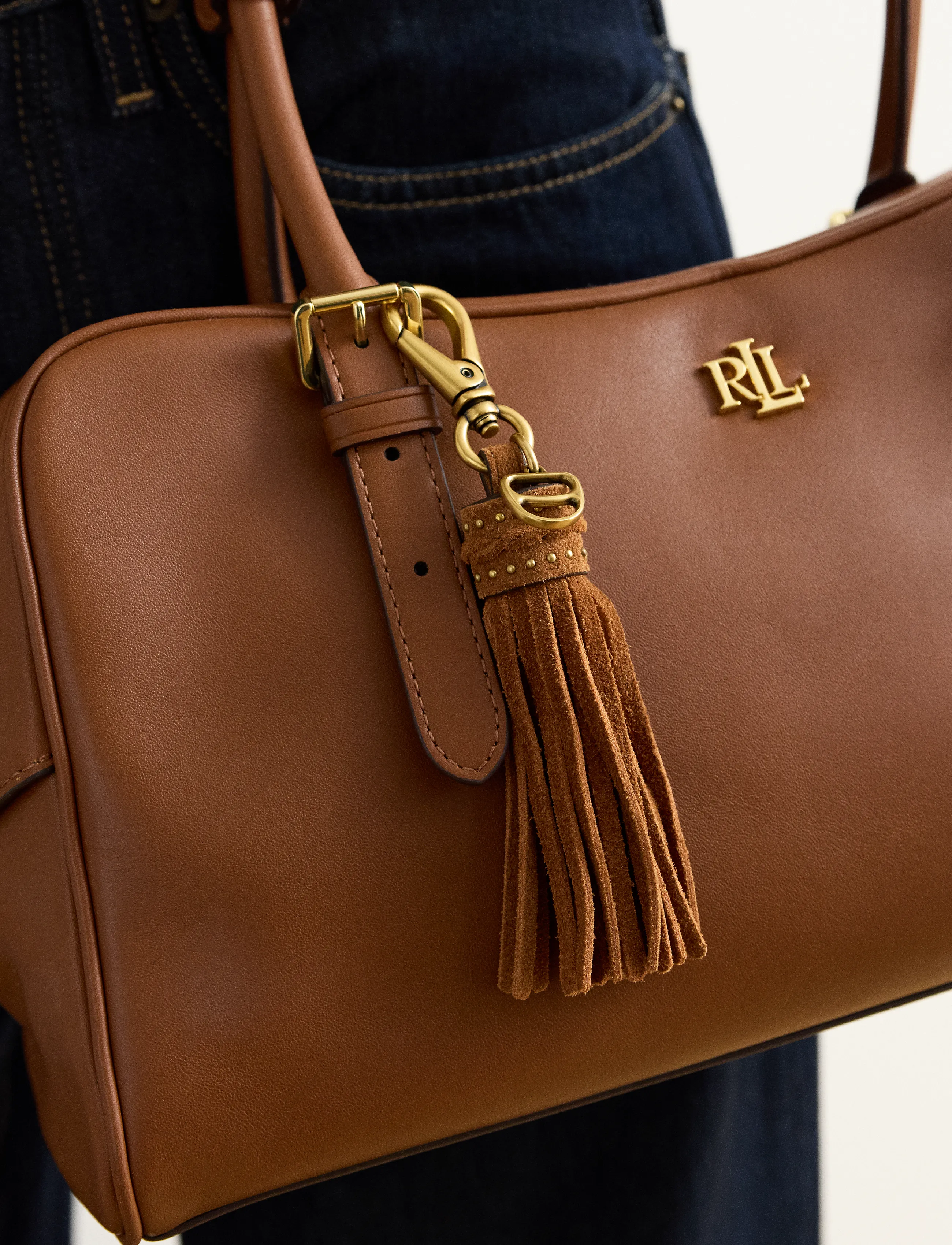 Lauren Ralph Lauren - D-Ring & Studded Suede Tassel Charm - lauren tan - 1