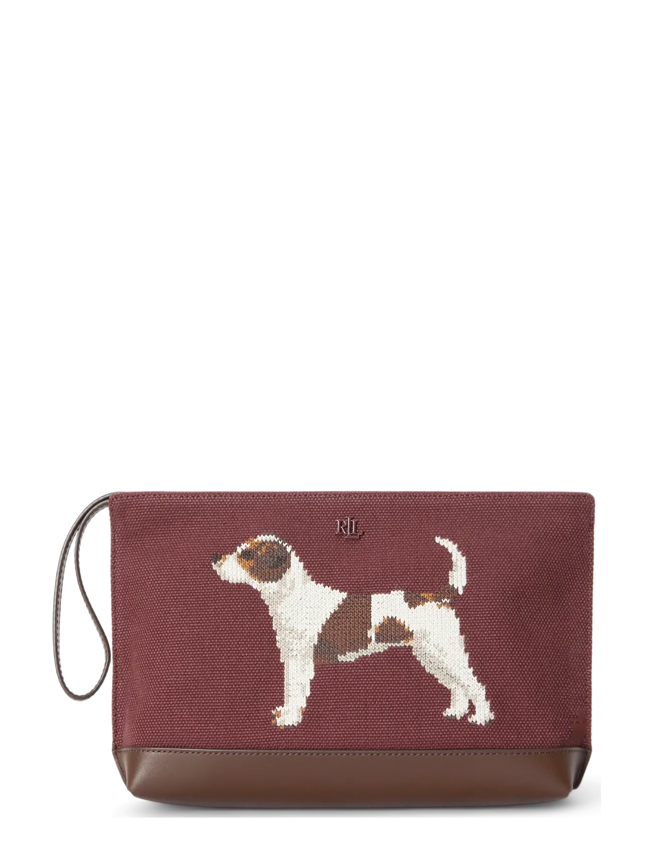 Lauren Ralph Lauren Dog-Embroidered Canvas Large Pouch - Ralph Lauren - DARK GARNET/CHEST / burgundy