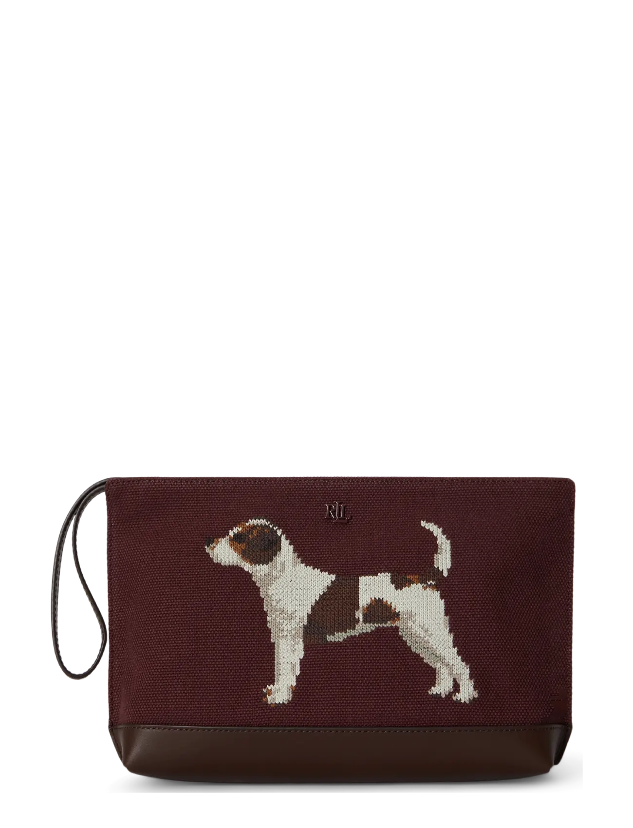 Lauren Ralph Lauren Dog-Embroidered Canvas Large Pouch - Bags - DARK GARNET/CHEST / burgundy