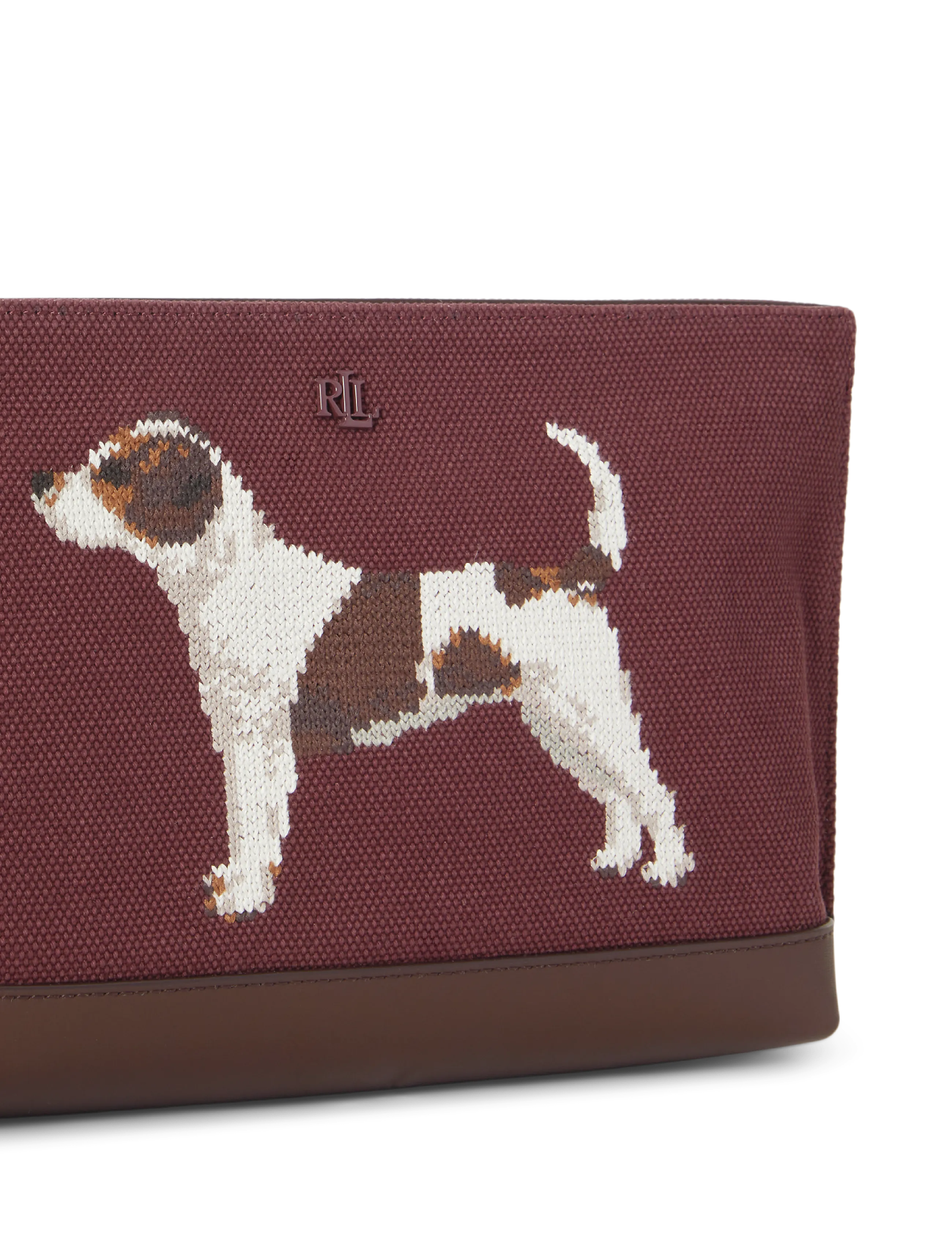 Lauren Ralph Lauren - Dog-Embroidered Canvas Large Pouch - party wear at outlet prices - dark garnet/chest - 2