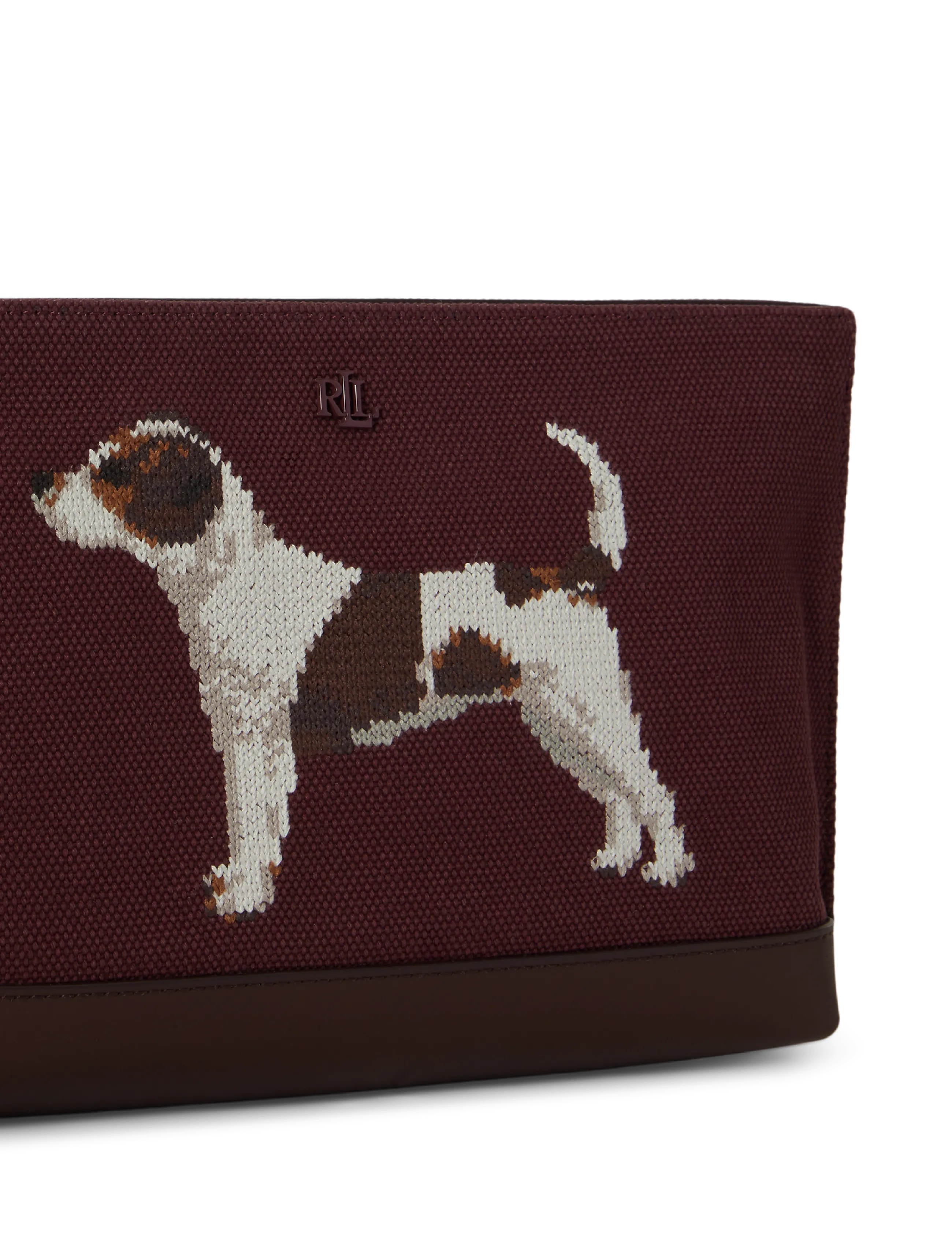 Lauren Ralph Lauren - Dog-Embroidered Canvas Large Pouch - dark garnet/chest - 2