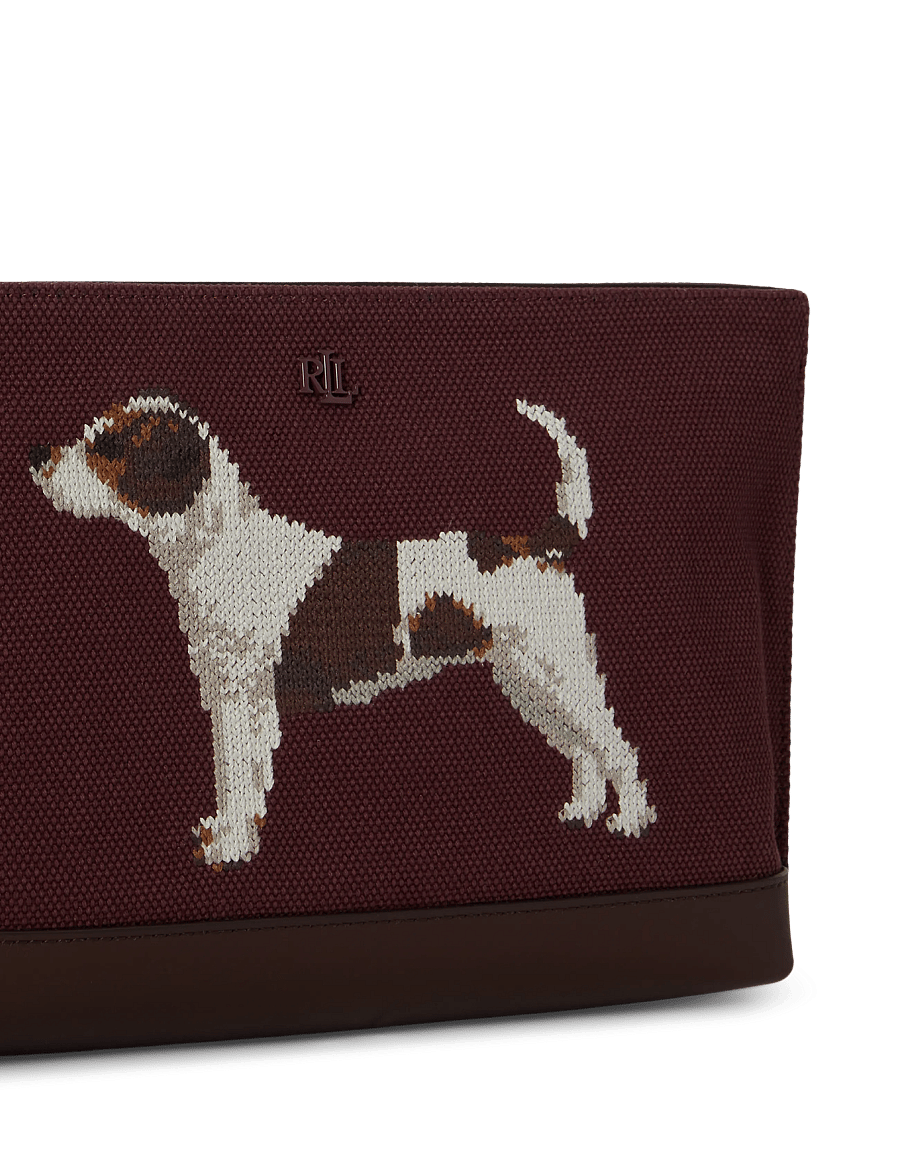Lauren Ralph Lauren - Dog-Embroidered Canvas Large Pouch - dark garnet/chest - 2