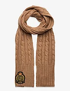 Crest-Patch Cable-Knit Scarf - CLASSIC CAMEL