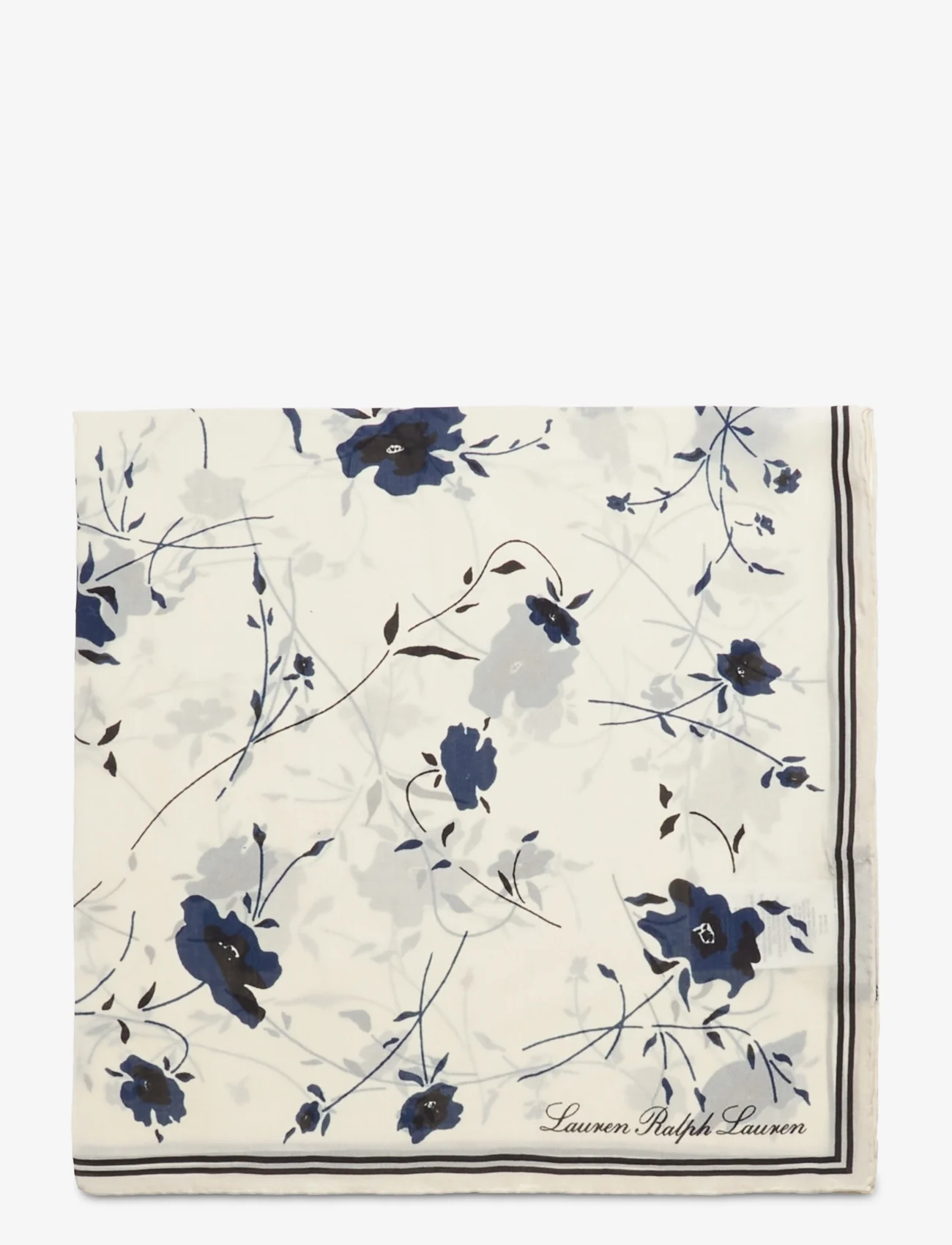 Lauren Ralph Lauren - Indigo Floral Silk Habotai Square Scarf - lightweight scarves - cream - 1
