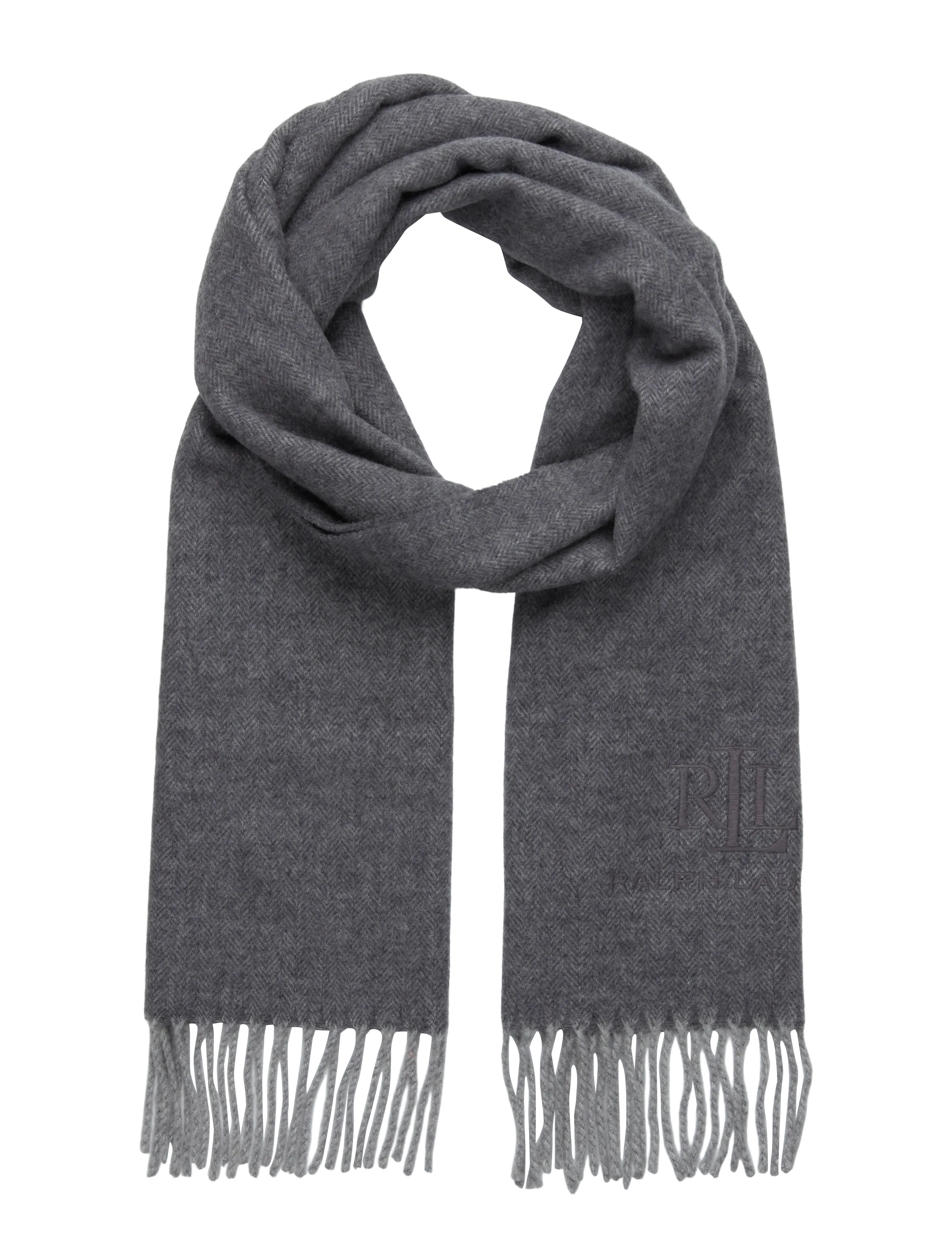 Wool-Cashmere Herringbone Scarf - HEATHER GREY