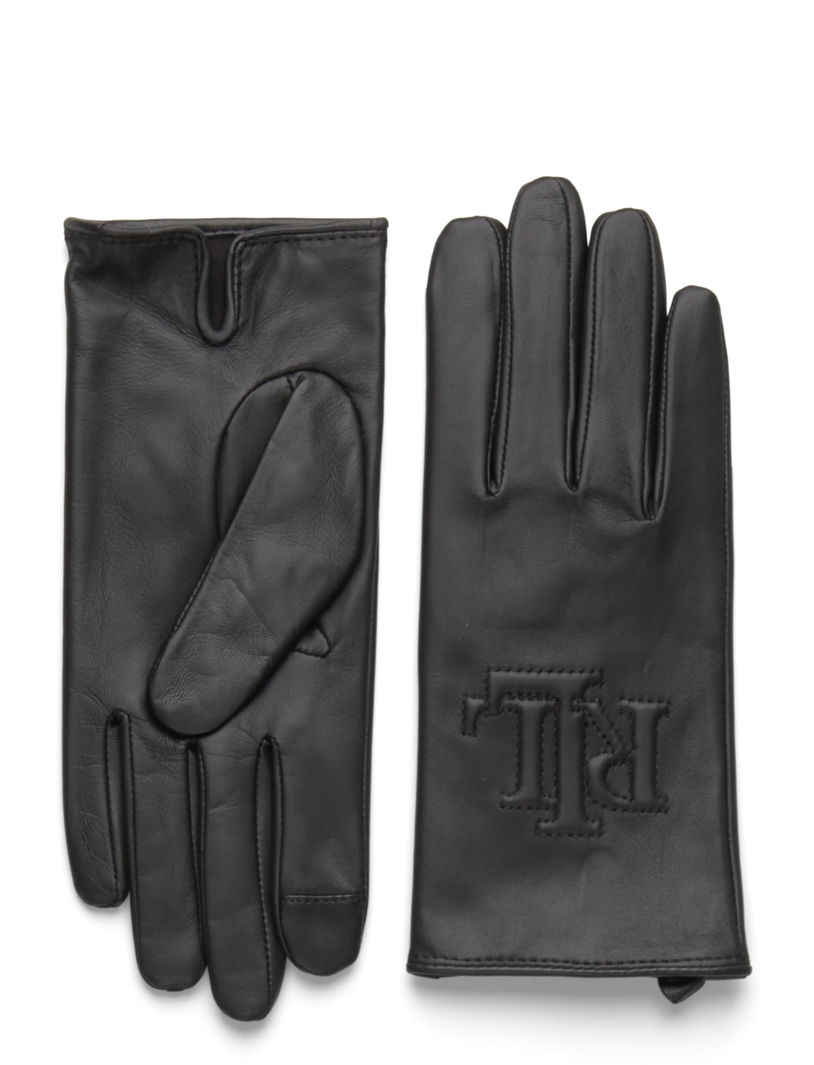 Lauren Ralph Lauren Logo-Embossed Sheepskin Tech Gloves - Transitional Layering - BLACK / black