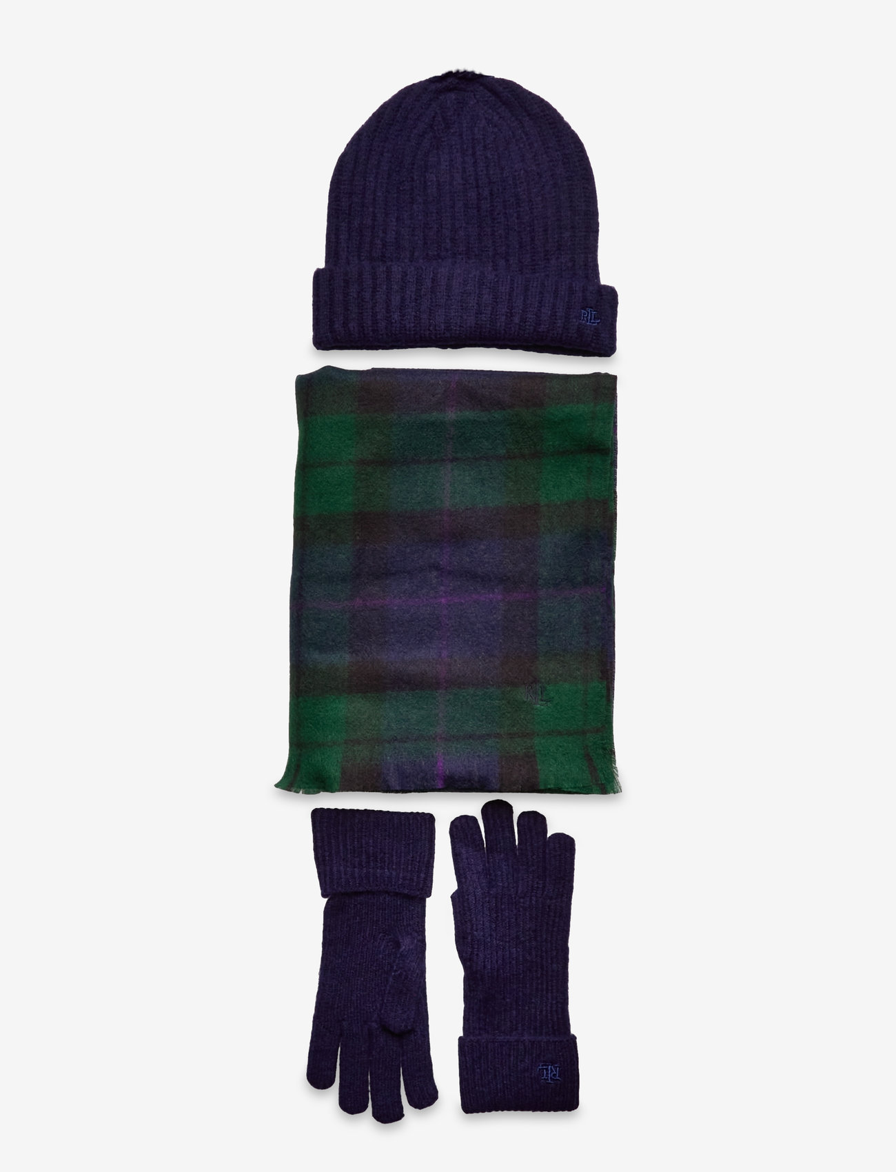 Lauren Ralph Lauren Plaid Scarf, Gloves, Beanie Set (RAF454960312)  Gloves