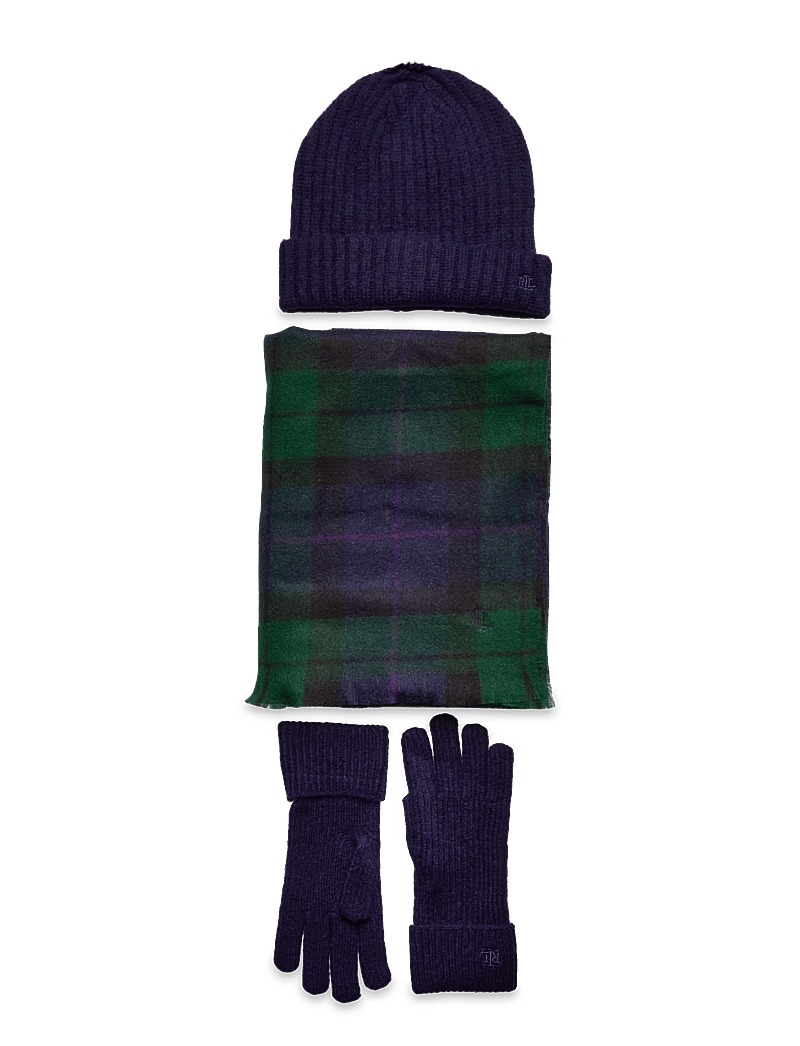 Lauren Ralph Lauren Plaid Scarf, Gloves, Beanie Set (RAF454960312) Gloves
