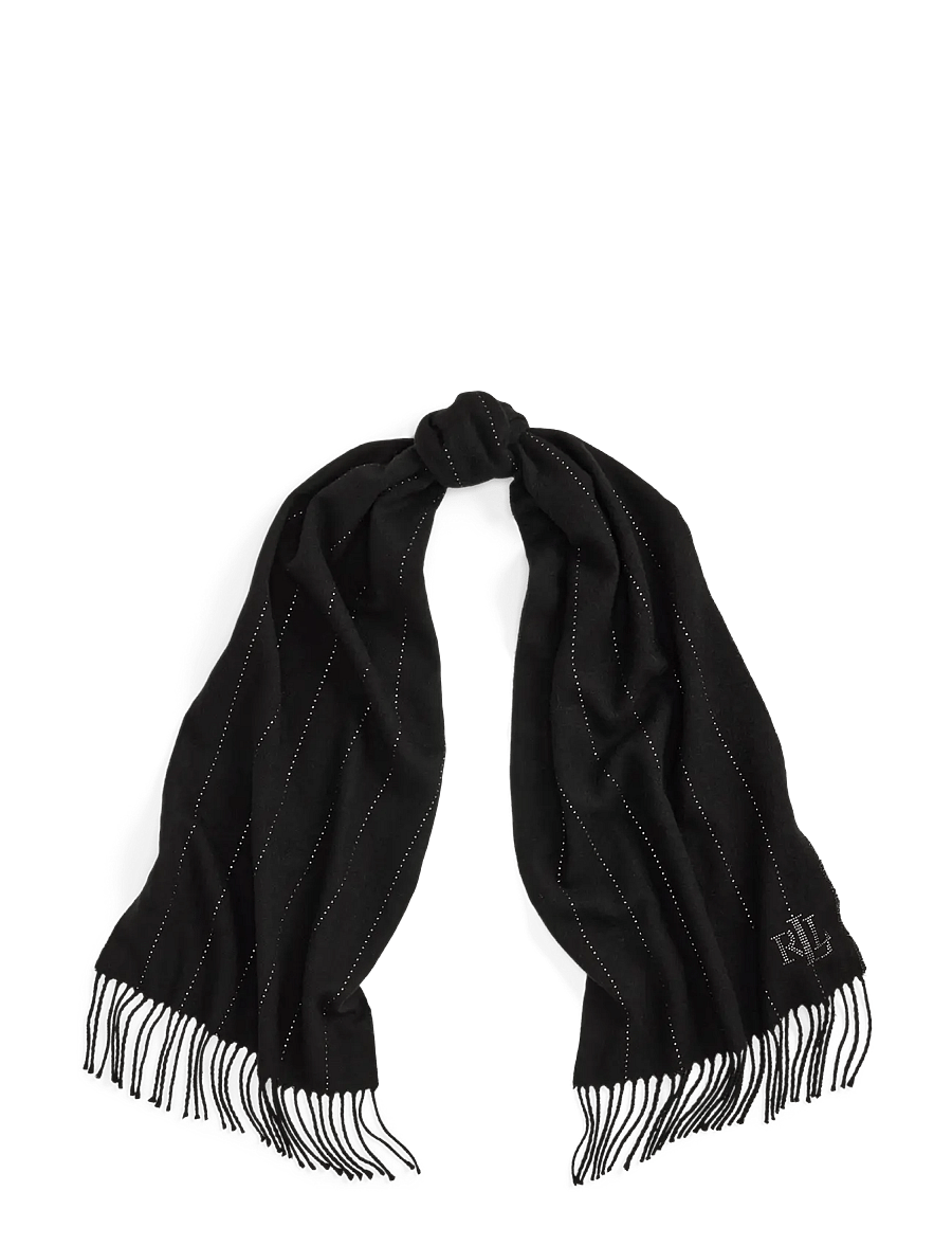 Lauren Ralph Lauren - Pinstripe-Embellished Wrap Scarf - halsdukar - black gunmetal - 0