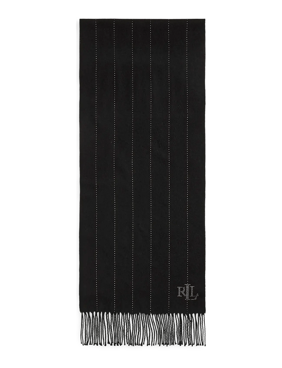 Lauren Ralph Lauren - Pinstripe-Embellished Wrap Scarf - halsdukar - black gunmetal - 1