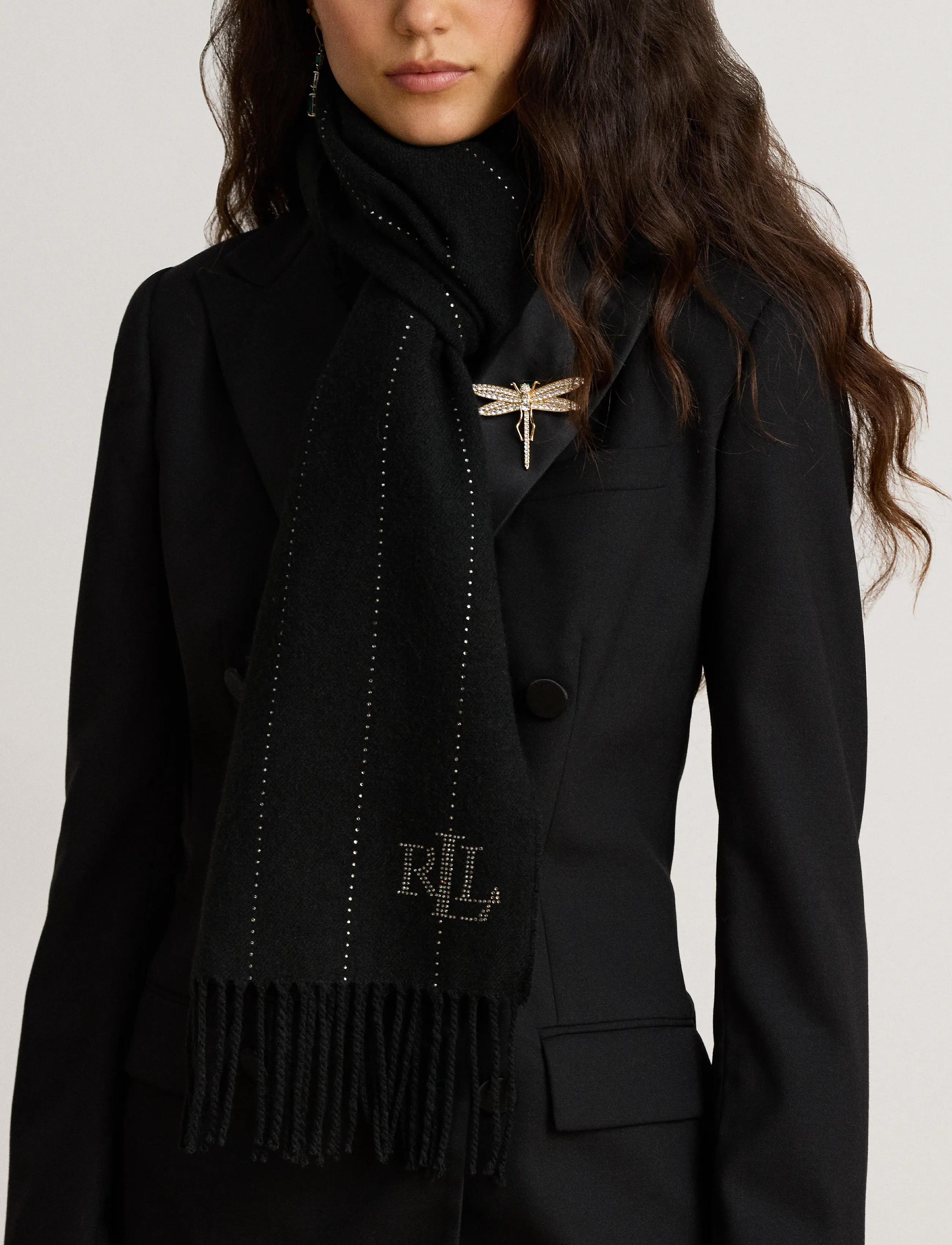 Lauren Ralph Lauren - Pinstripe-Embellished Wrap Scarf - black gunmetal - 2
