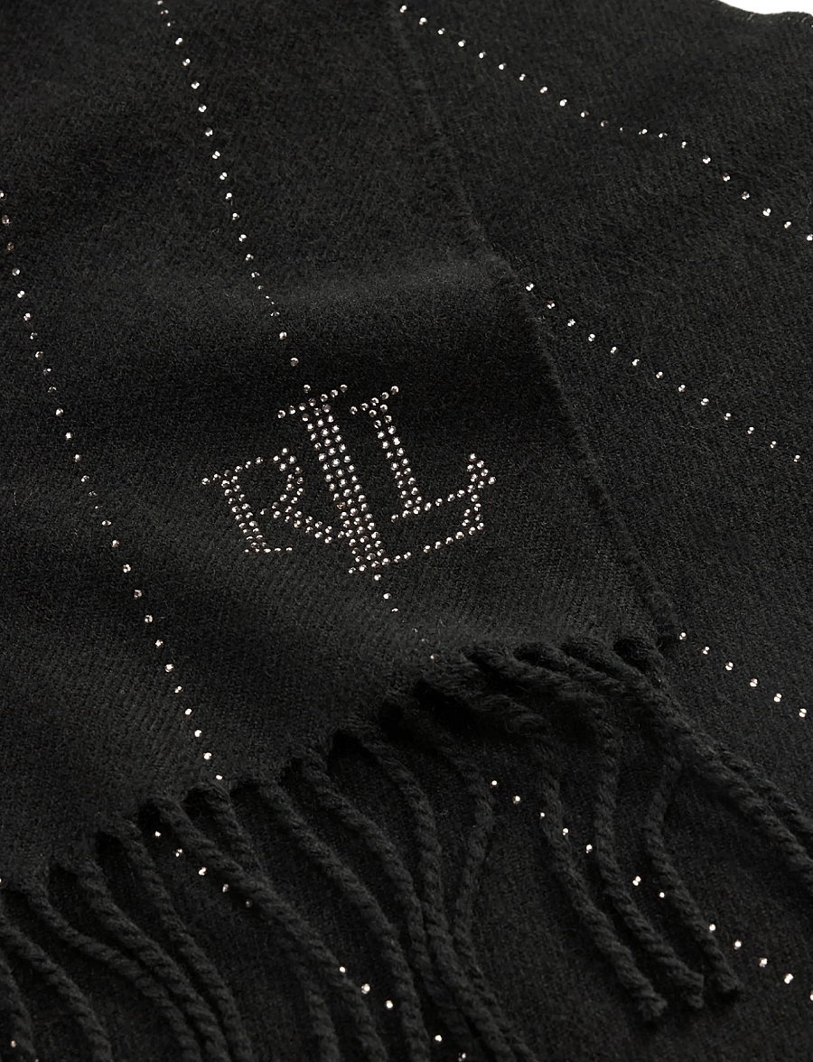 Lauren Ralph Lauren - Pinstripe-Embellished Wrap Scarf - halsdukar - black gunmetal - 3