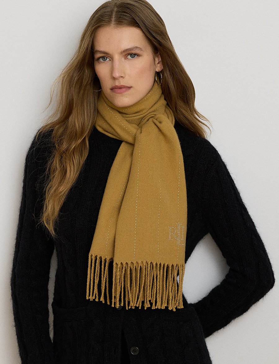 Lauren Ralph Lauren - Pinstripe-Embellished Wrap Scarf - halsdukar - lauren camel - 0