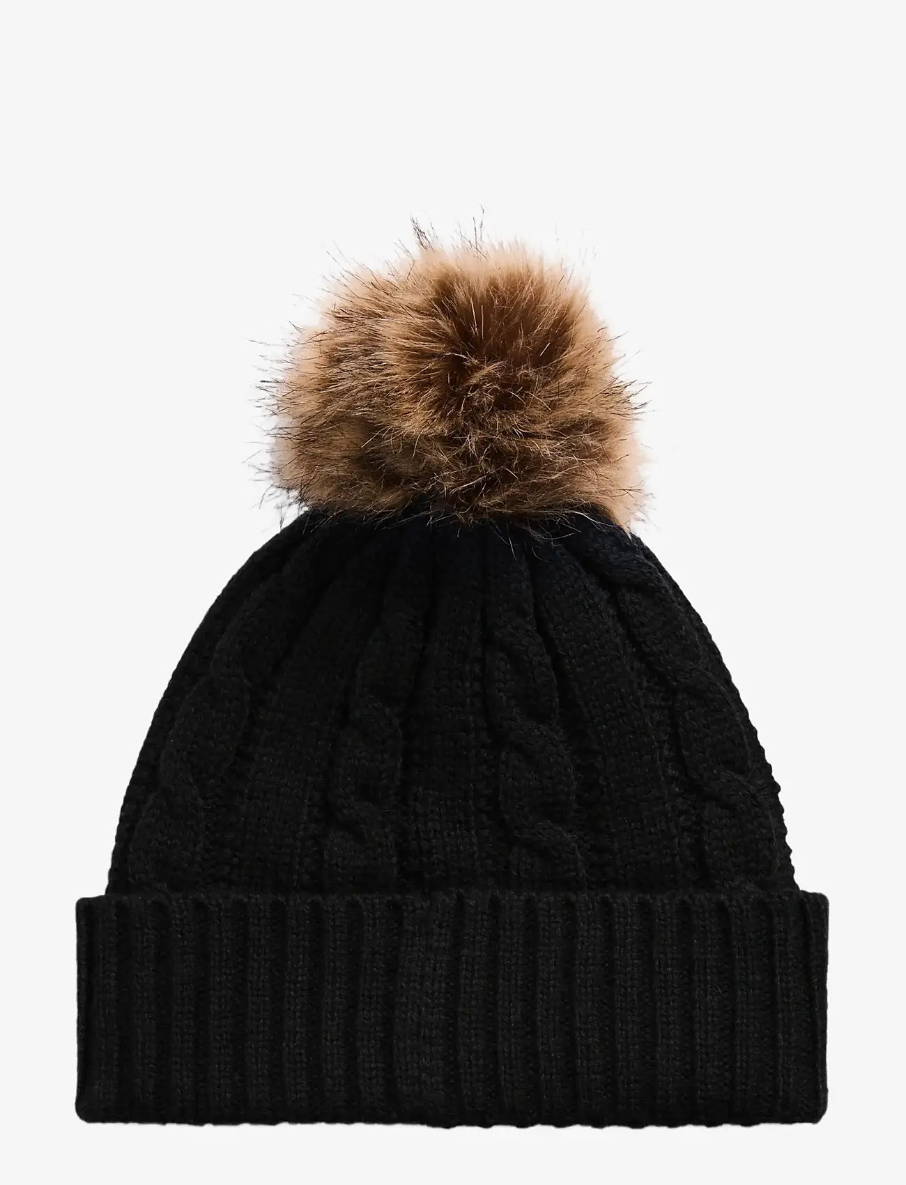 Lauren Ralph Lauren - Crest-Patch Pom-Pom Cable-Knit Beanie - pigimütsid - black - 1
