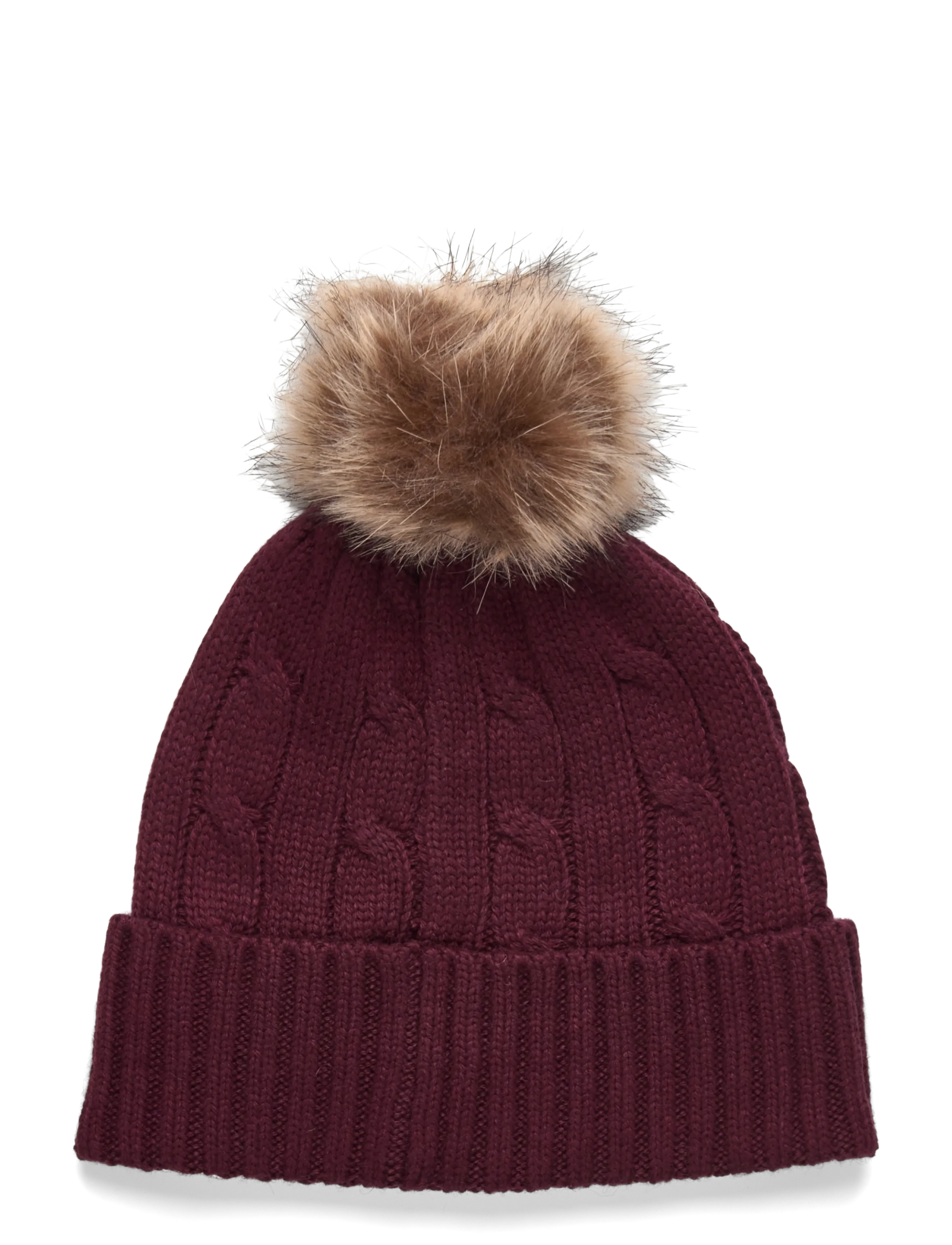 Lauren Ralph Lauren - Crest-Patch Pom-Pom Cable-Knit Beanie - dark garnet - 1