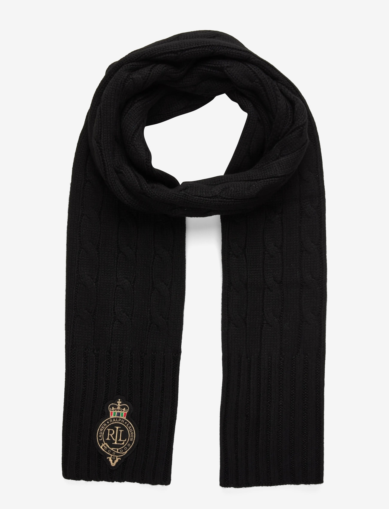 Lauren Ralph Lauren - Crest-Patch Cable-Knit Scarf - everyday style - black - 0