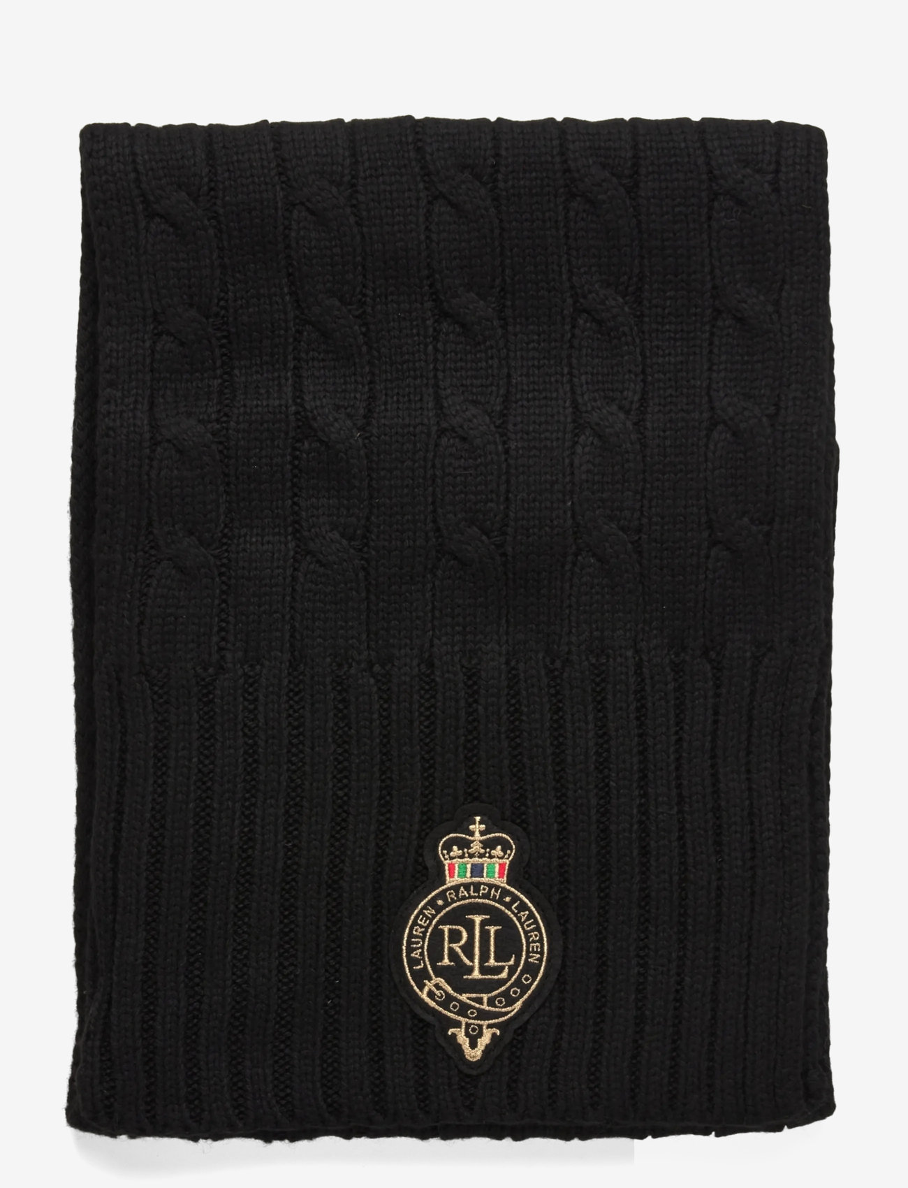 Lauren Ralph Lauren - Crest-Patch Cable-Knit Scarf - everyday style - black - 1