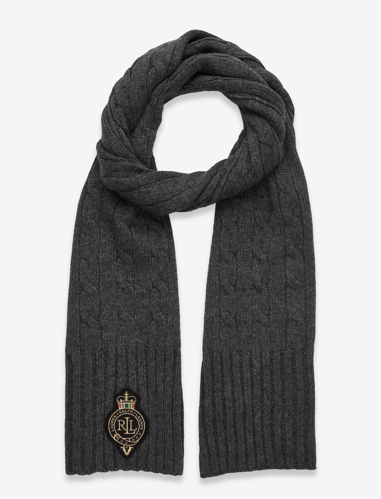 Lauren Ralph Lauren - Crest-Patch Cable-Knit Scarf - hverdags stil - charcoal heather - 0