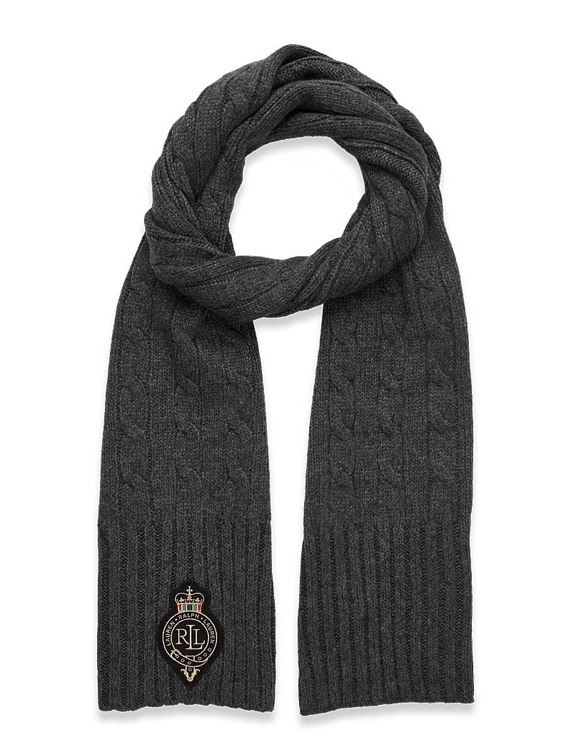 Lauren Ralph Lauren - Crest-Patch Cable-Knit Scarf - winterschals - charcoal heather - 0