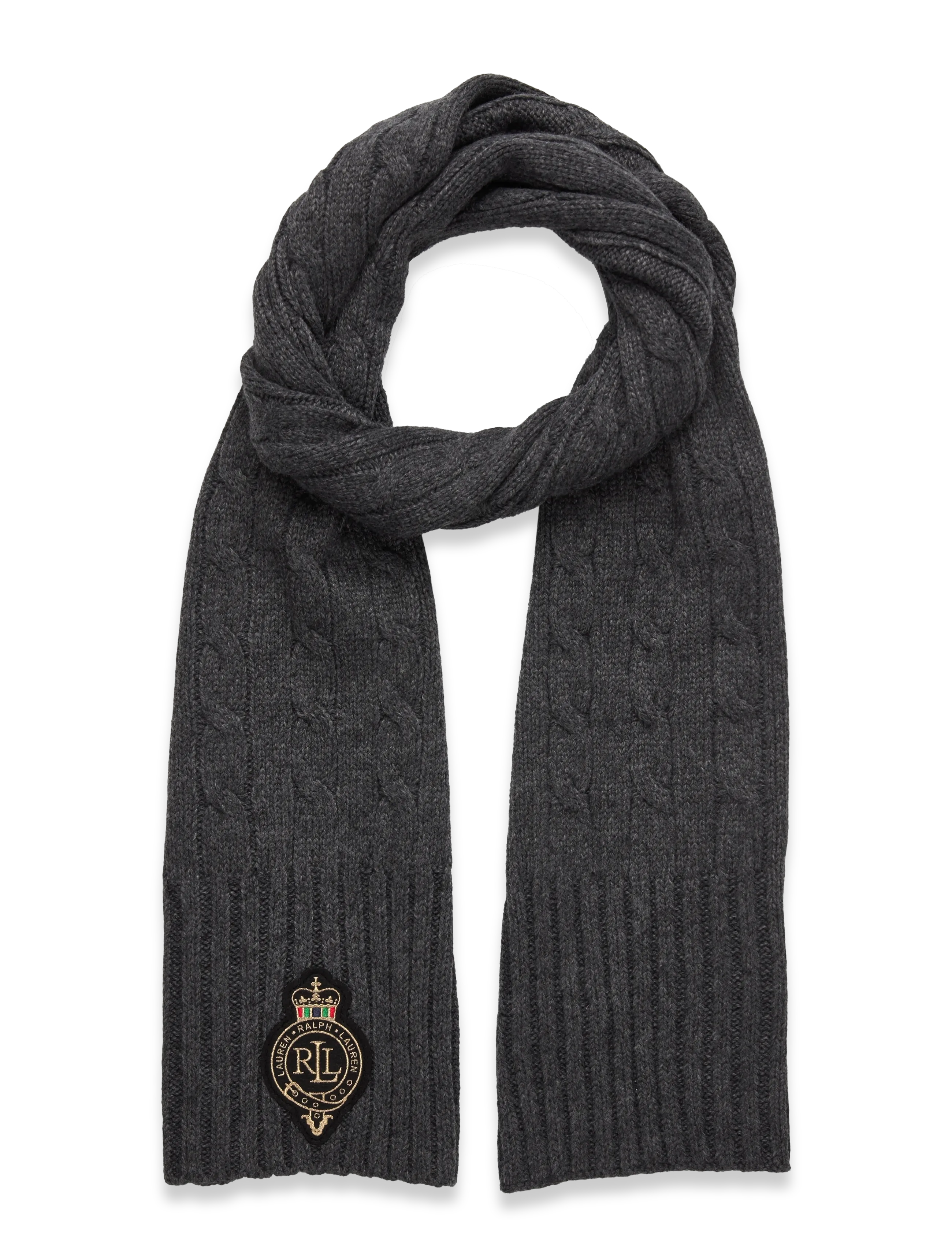 Lauren Ralph Lauren Crest-Patch Cable-Knit Scarf - Schals - CHARCOAL HEATHER / grey