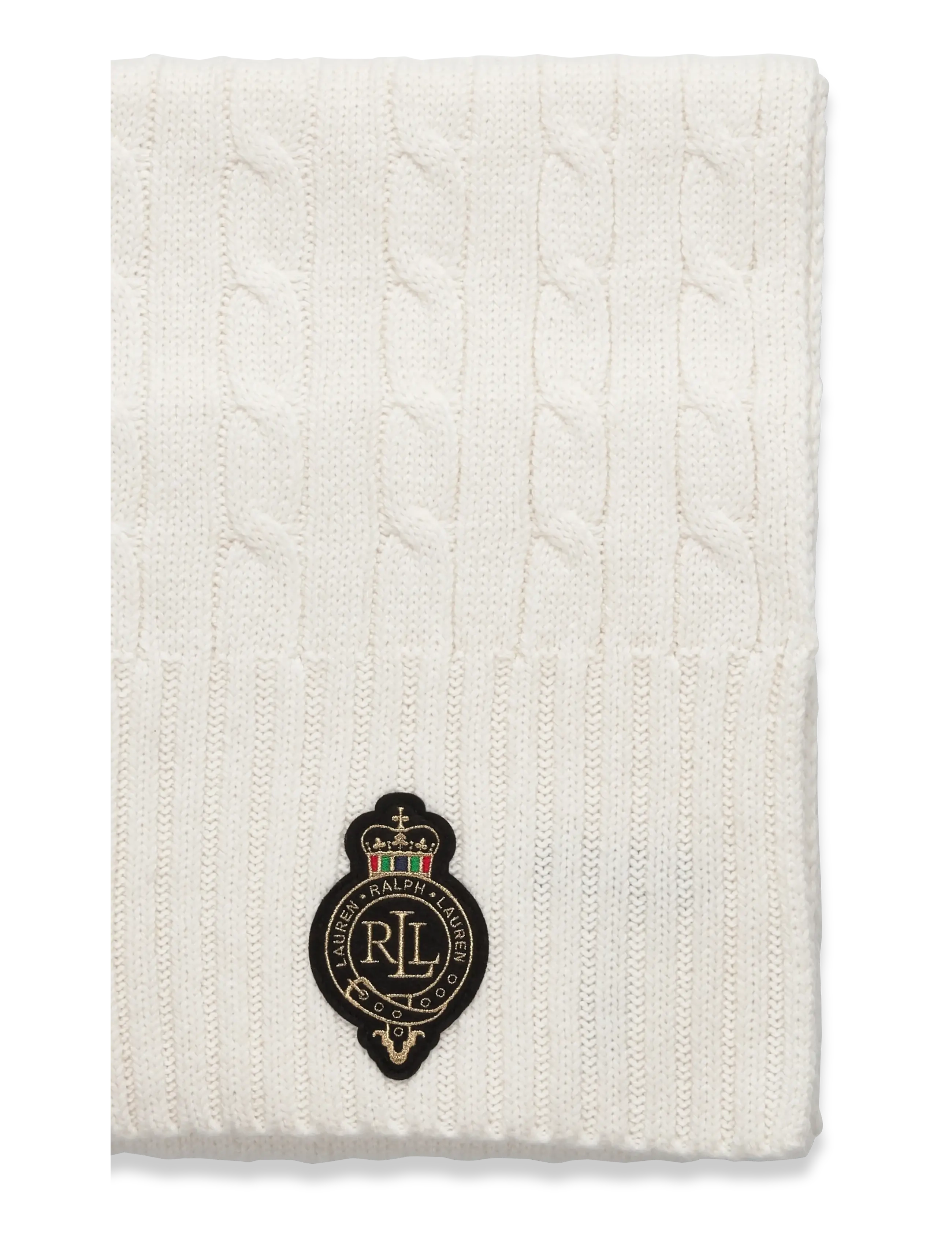 Lauren Ralph Lauren - Crest-Patch Cable-Knit Scarf - winter scarves - cream - 1