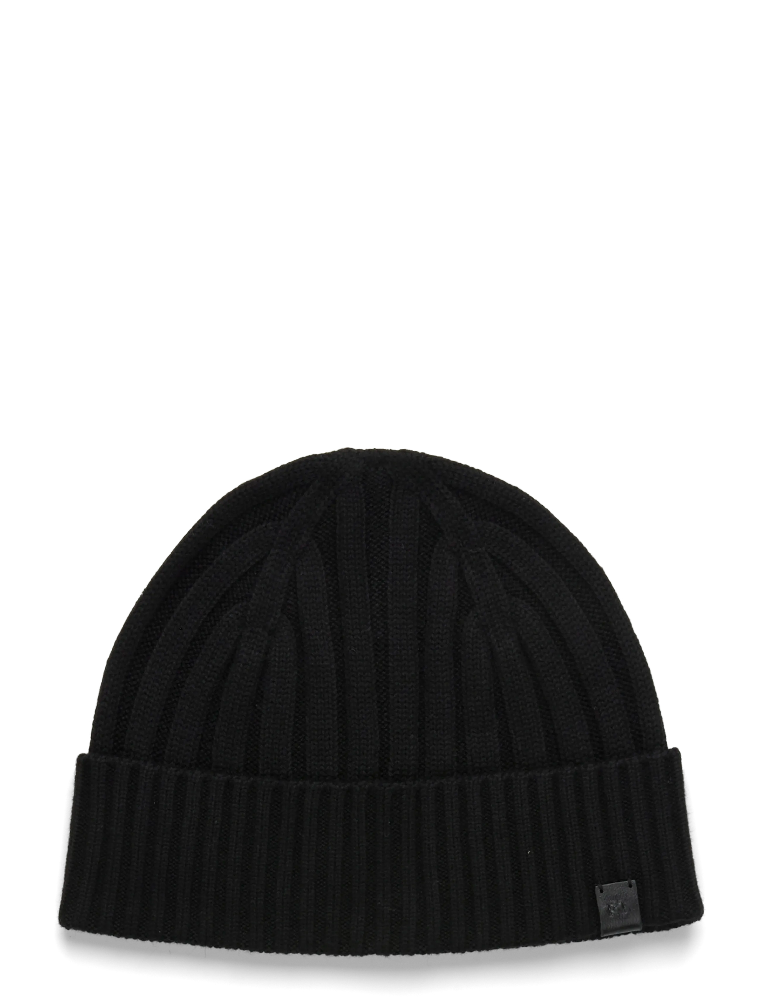 LAUREN RALPH LAUREN Leder-Trim Rib-Knit Pudelmütze Schwarz - One Size - Damen