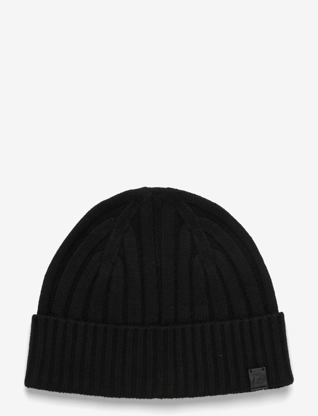 Lauren Ralph Lauren - Leather-Trim Rib-Knit Beanie - beanies - black - 0