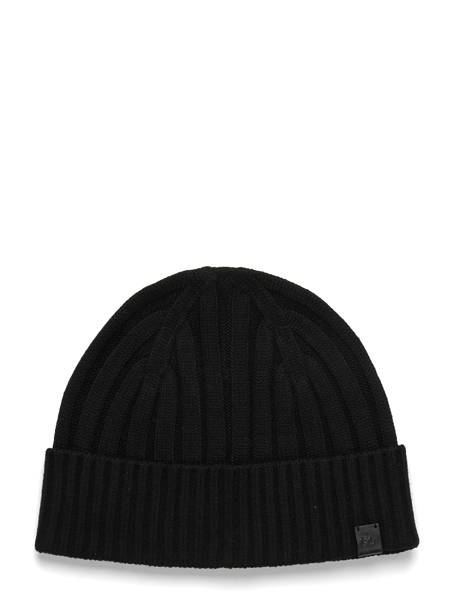 Lauren Ralph Lauren - Leather-Trim Rib-Knit Beanie - huer - black - 0