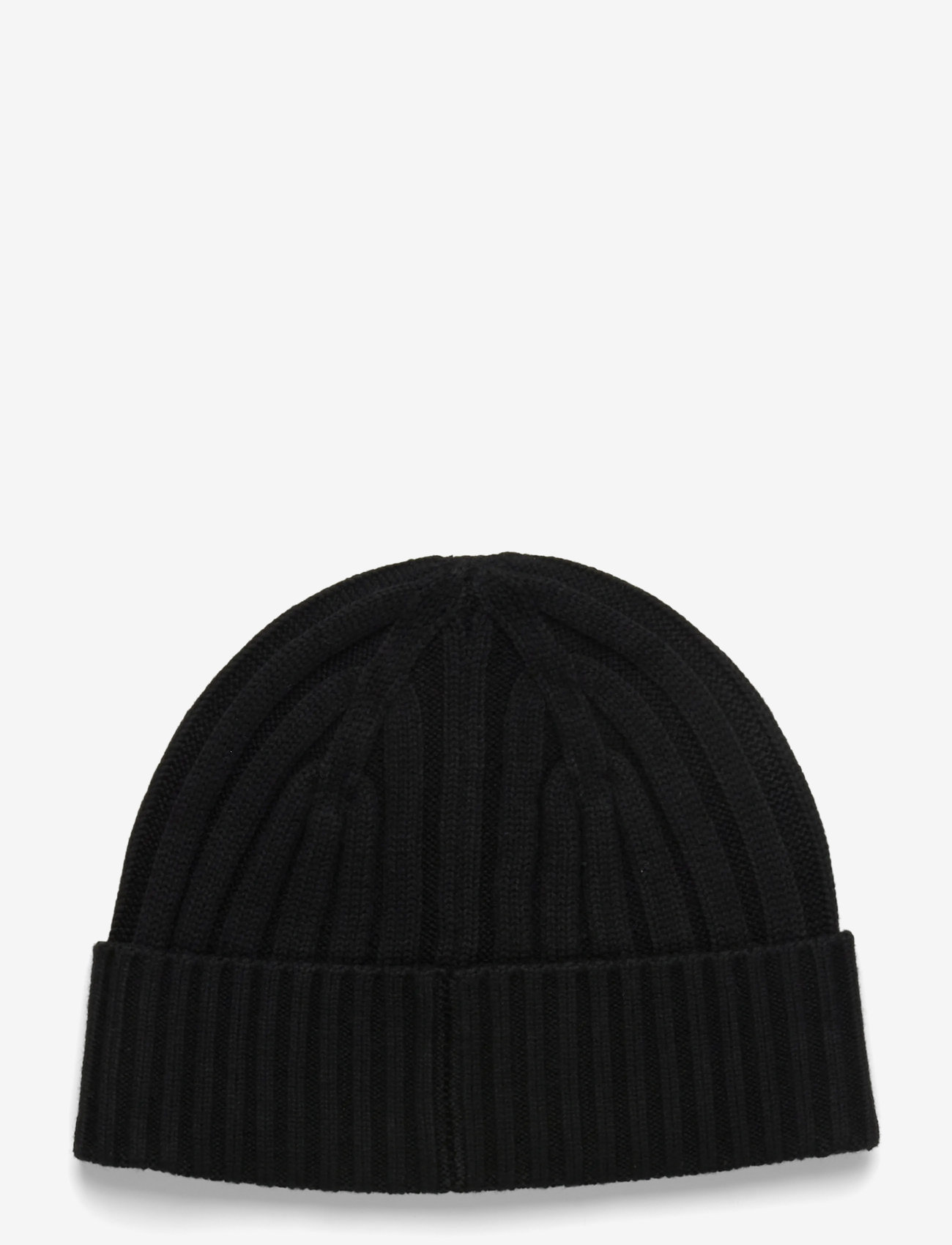Lauren Ralph Lauren - Leather-Trim Rib-Knit Beanie - beanies - black - 1