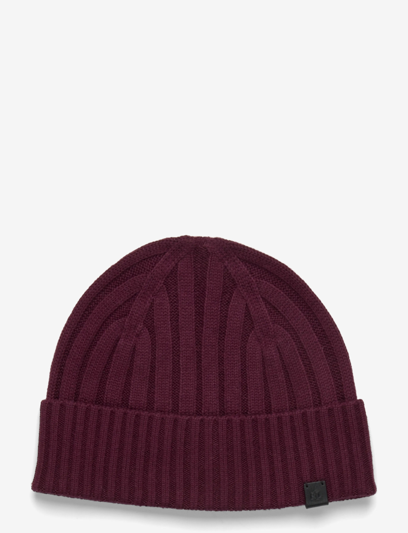 Lauren Ralph Lauren - Leather-Trim Rib-Knit Beanie - beanies - dark garnet - 0