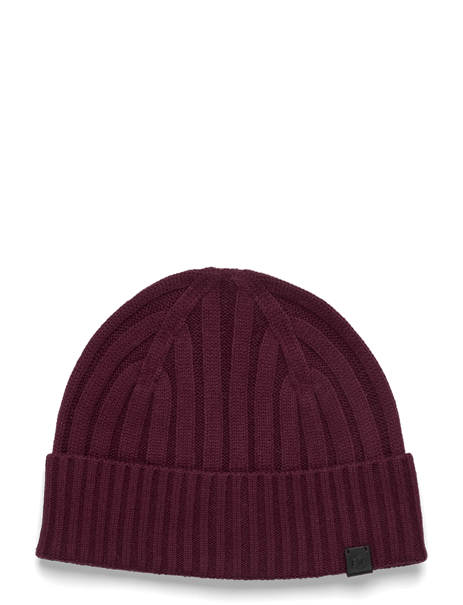 Lauren Ralph Lauren - Leather-Trim Rib-Knit Beanie - huer - dark garnet - 0