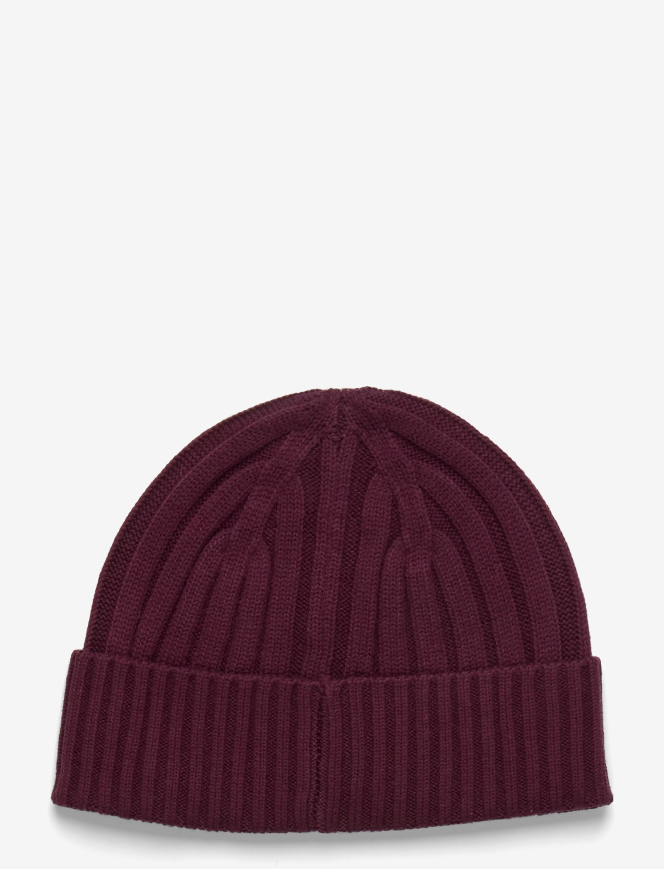 Lauren Ralph Lauren - Leather-Trim Rib-Knit Beanie - beanies - dark garnet - 1
