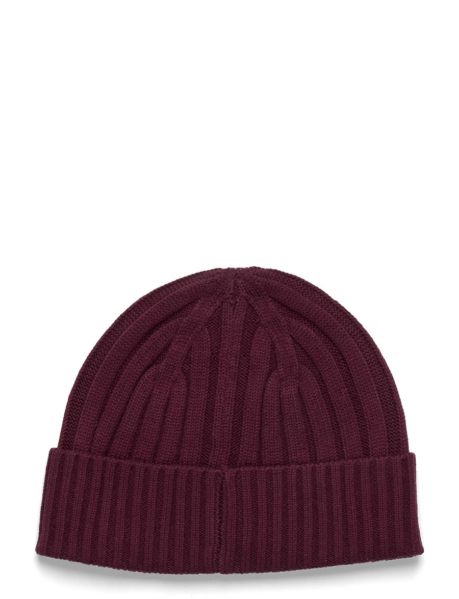 Lauren Ralph Lauren - Leather-Trim Rib-Knit Beanie - huer - dark garnet - 1