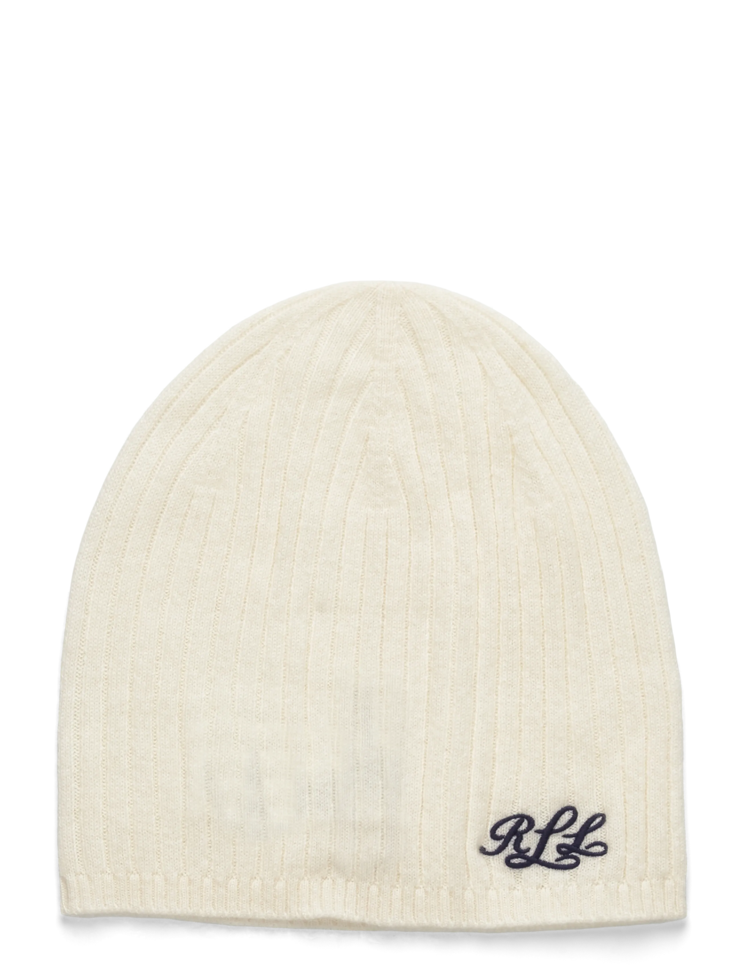 Lauren Ralph Lauren Embroidered-Logo Ribbed Cashmere Beanie - Cashmere - CREAM / cream