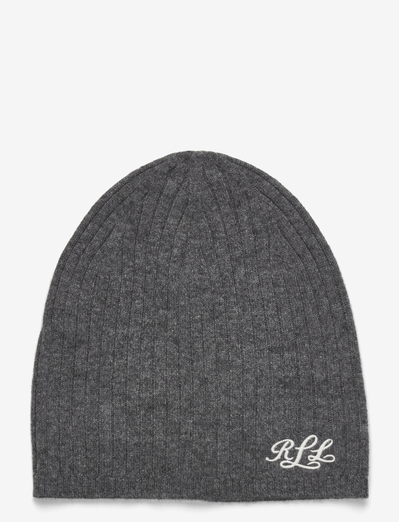 Lauren Ralph Lauren - Embroidered-Logo Ribbed Cashmere Beanie - beanies - grey onyx - 0