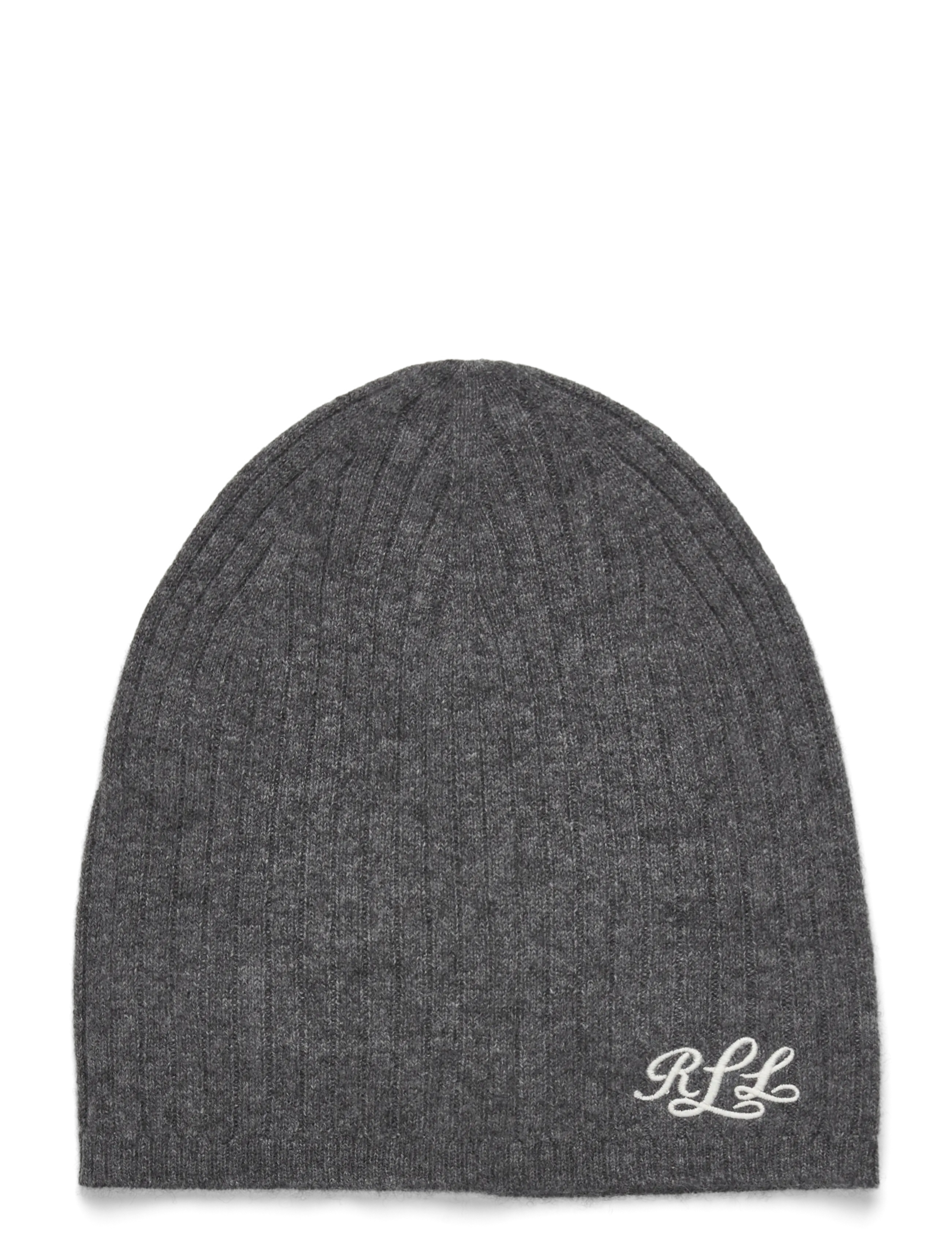 Lauren Ralph Lauren Embroidered-Logo Ribbed Cashmere Beanie - Mützen - GREY ONYX / grey