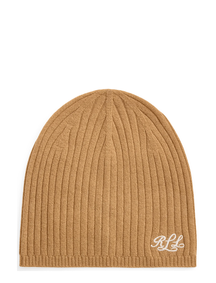 Lauren Ralph Lauren - Embroidered-Logo Ribbed Cashmere Beanie - kashmir - lauren camel - 0