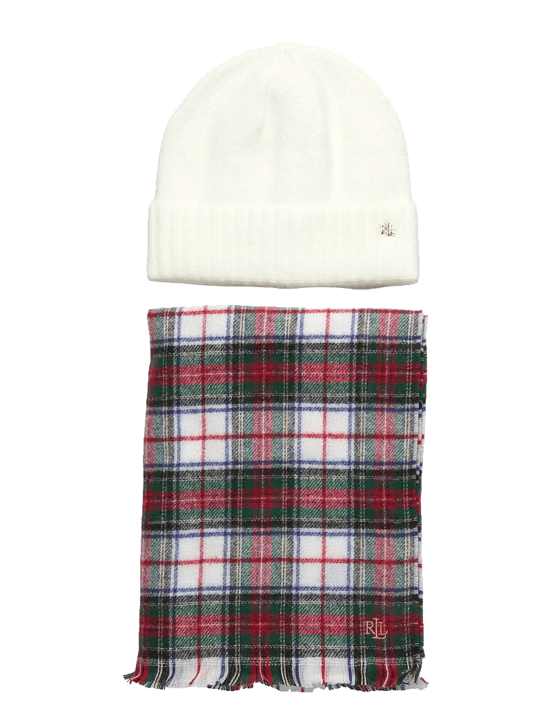 Lauren Ralph Lauren - Plaid Wrap Scarf & Knit Beanie Set - alltags-style - cream stewart - 0