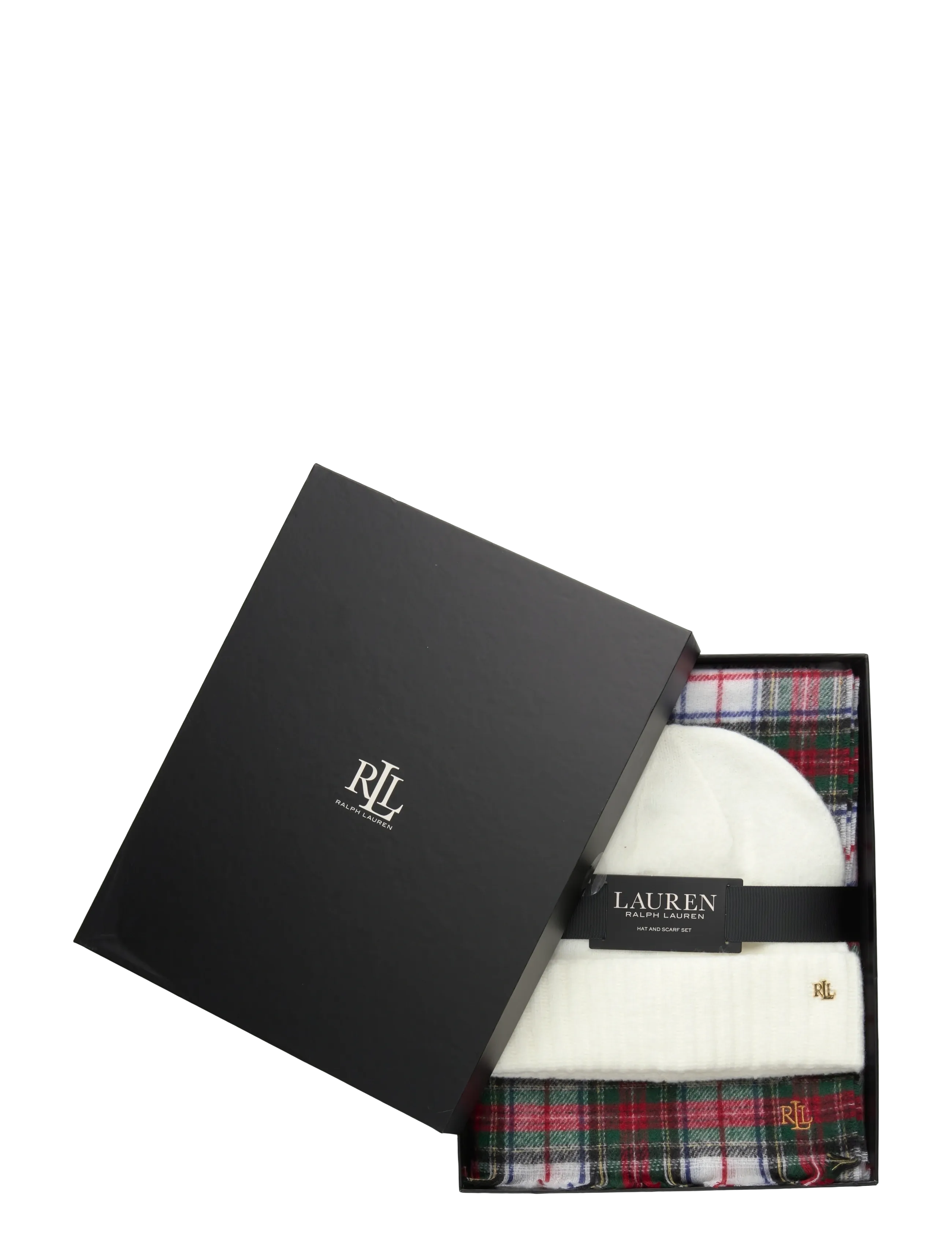 Lauren Ralph Lauren - Plaid Wrap Scarf & Knit Beanie Set - sjalar - cream stewart - 3