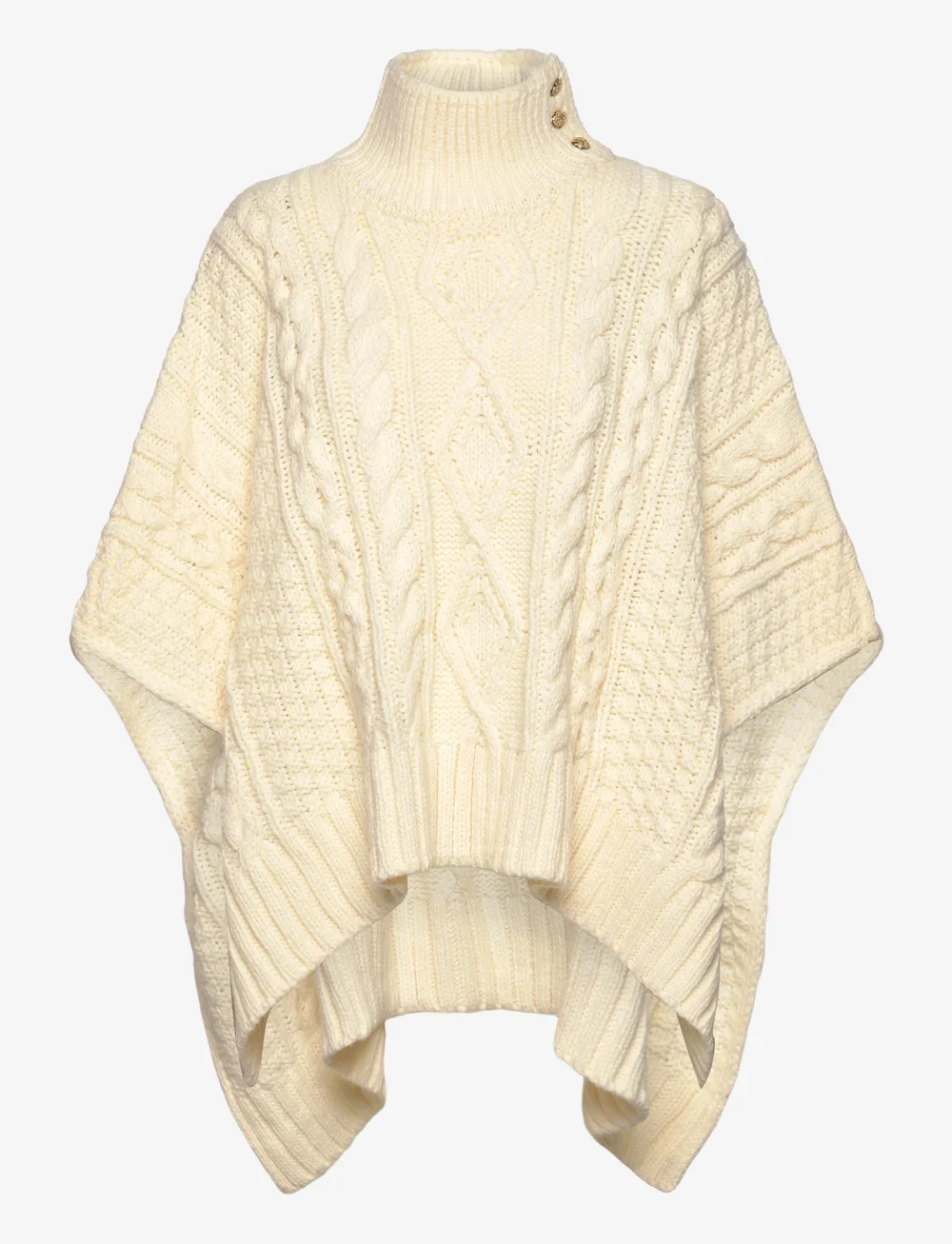 Lauren Ralph Lauren - Button-Trim Cable-Knit Mockneck Poncho - jackor - cream - 0